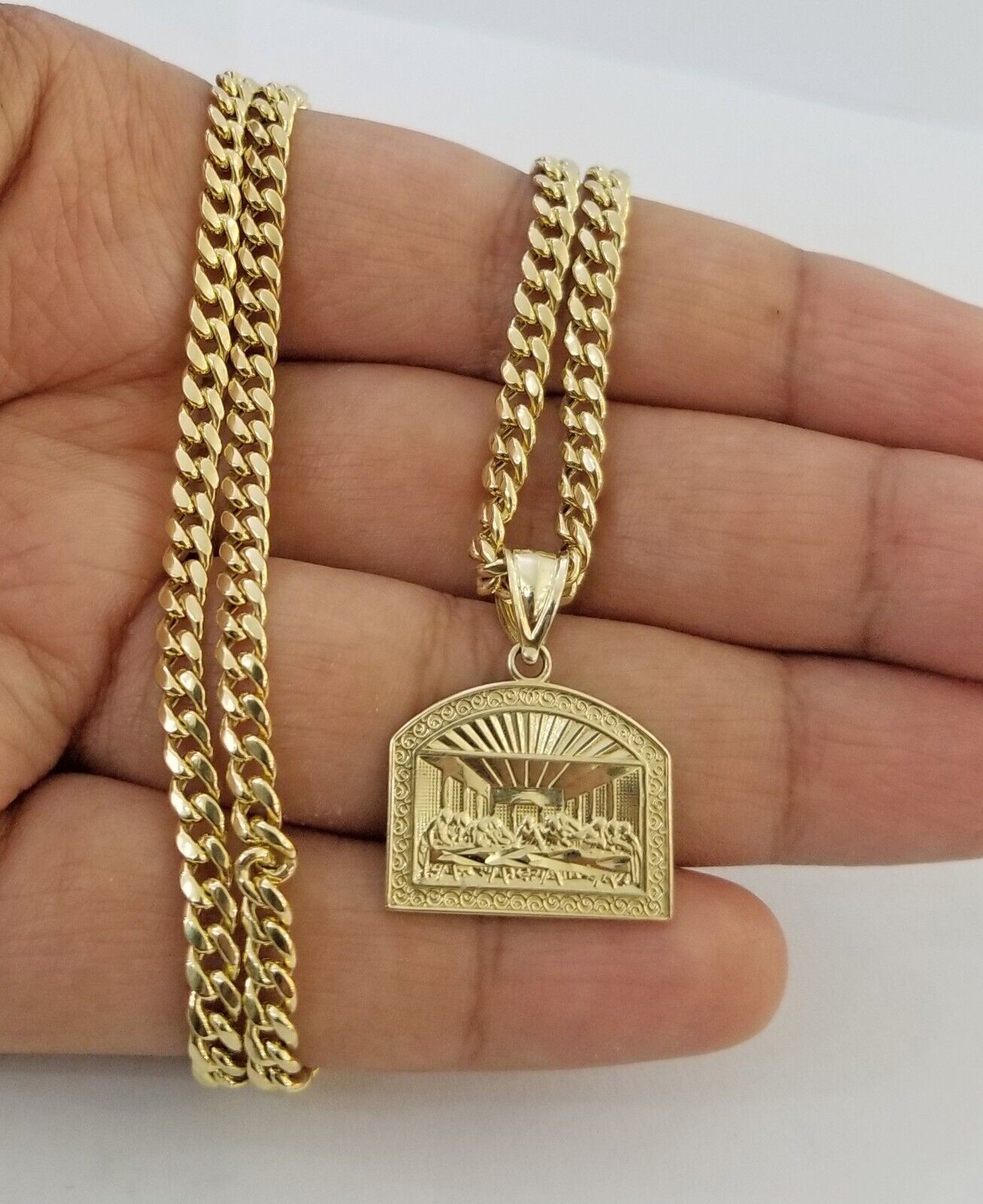 10k Last Supper Charm with Real Gold Solid 4mm Miami Cuban Chain 24 inch Set - GoldenlinQ