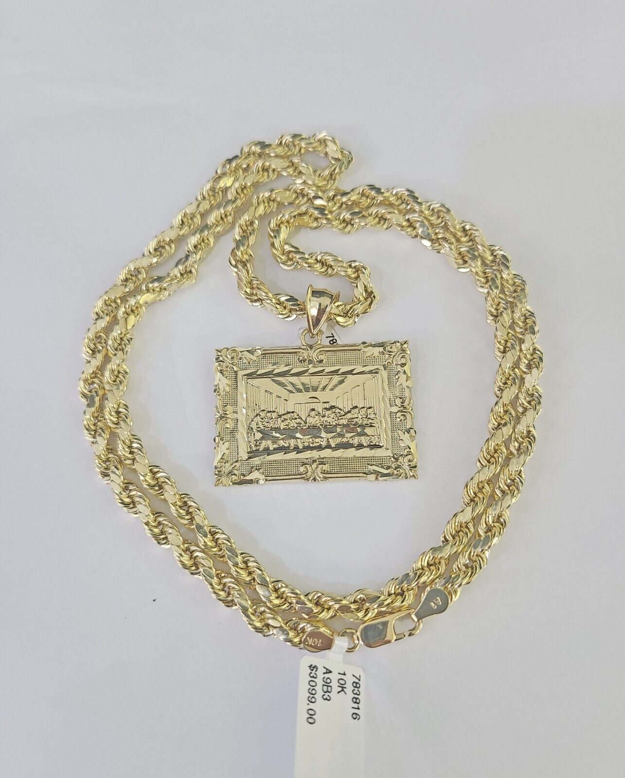 10k Last Supper Pendant Rope Chain 5mm 18" - 26" SET Necklace Charm - GoldenlinQ