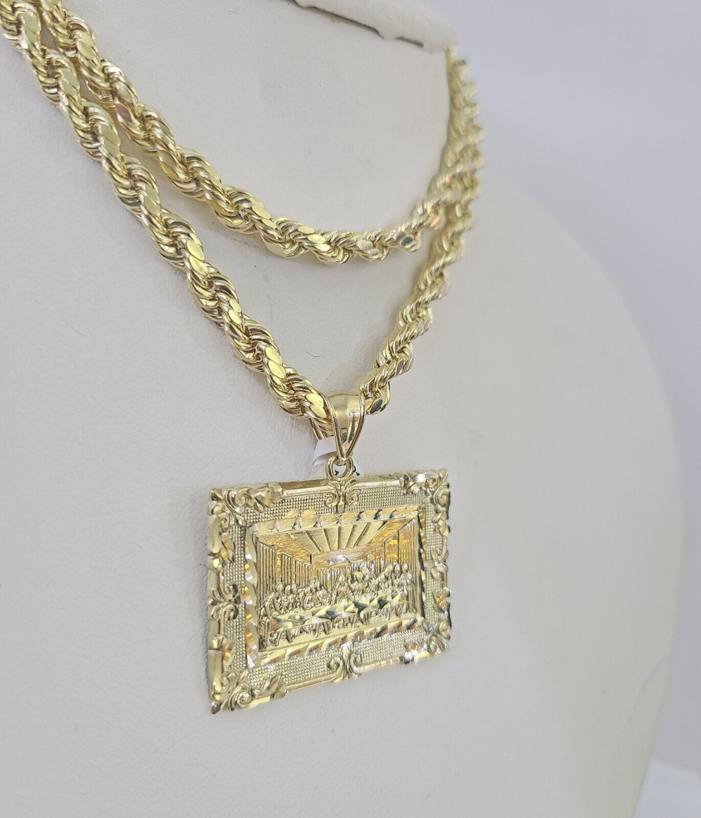 10k Last Supper Pendant Rope Chain 5mm 18" - 26" SET Necklace Charm - GoldenlinQ