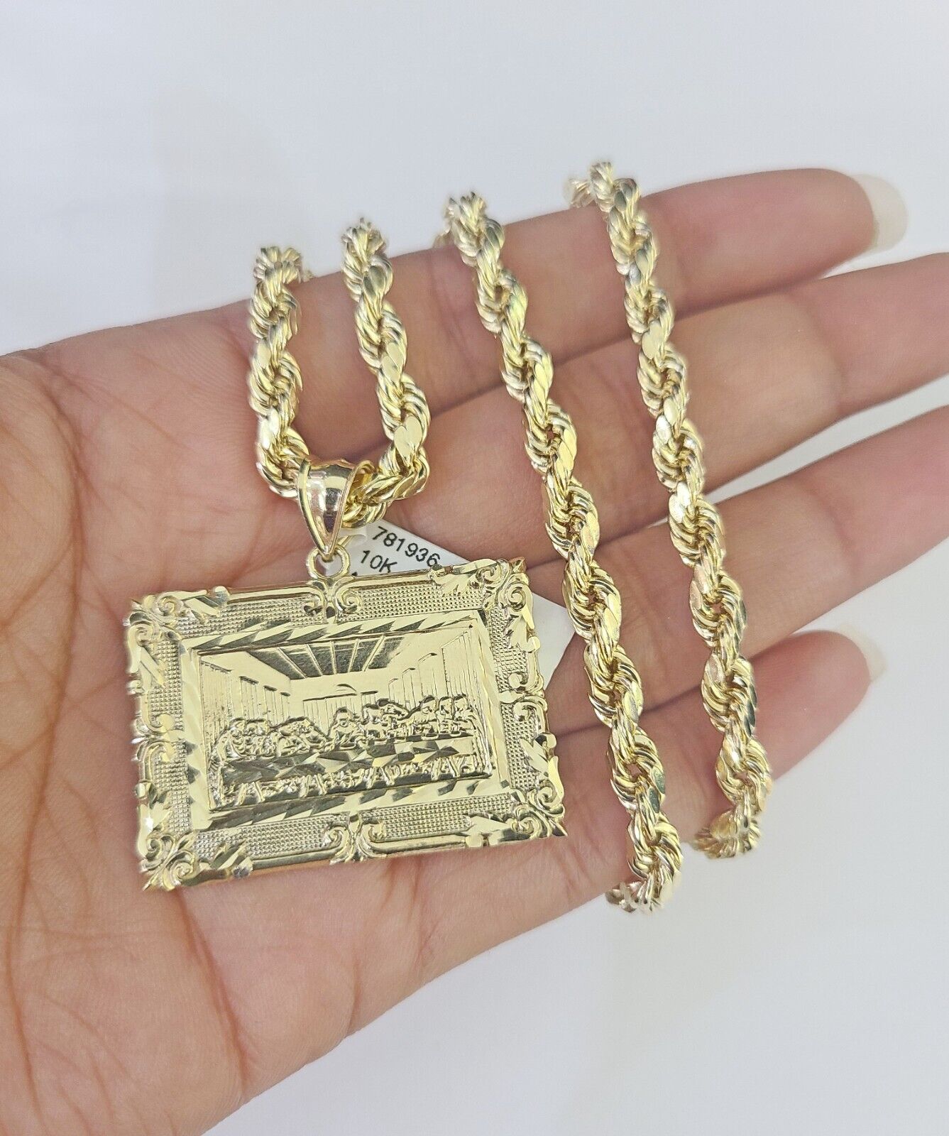 10k Last Supper Pendant Rope Chain 5mm 18" - 26" SET Necklace Charm - GoldenlinQ