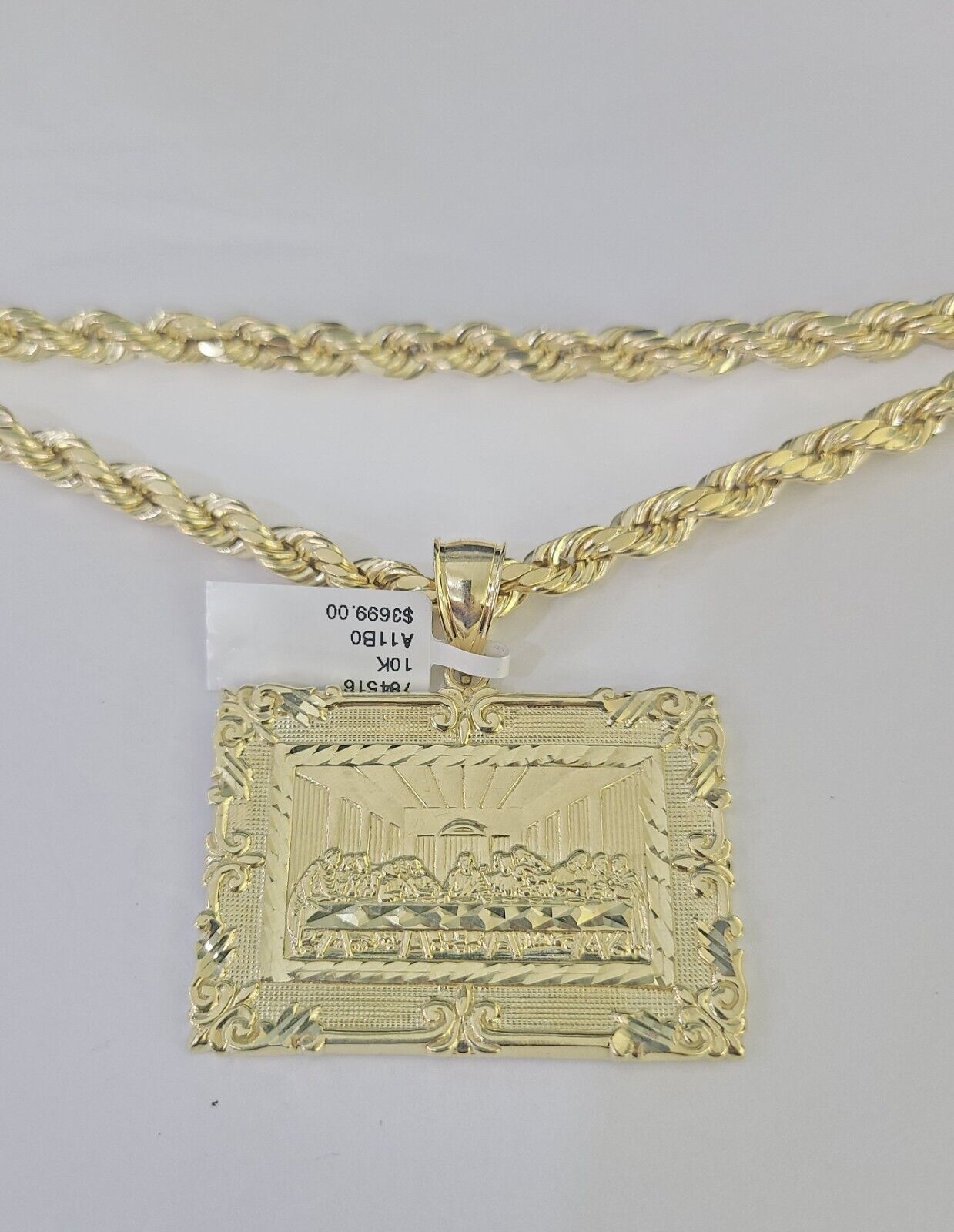 10k Last Supper Pendant Rope Chain 7mm 18" - 26" SET Necklace Mens Charm - GoldenlinQ