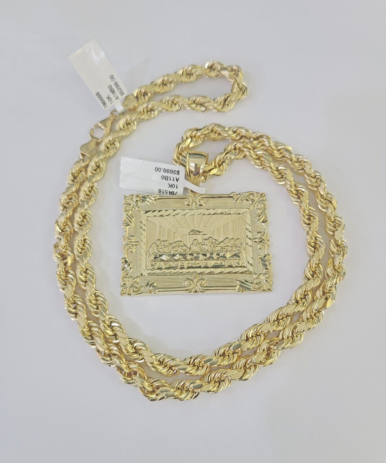 10k Last Supper Pendant Rope Chain 7mm 18" - 26" SET Necklace Mens Charm - GoldenlinQ