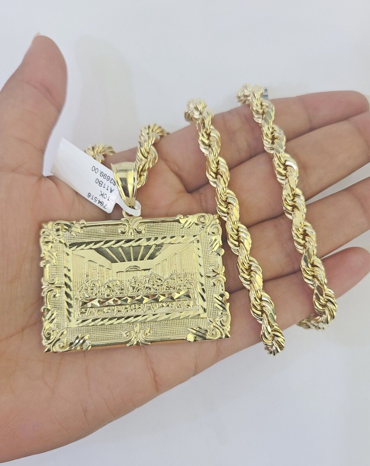 10k Last Supper Pendant Rope Chain 7mm 18" - 26" SET Necklace Mens Charm - GoldenlinQ