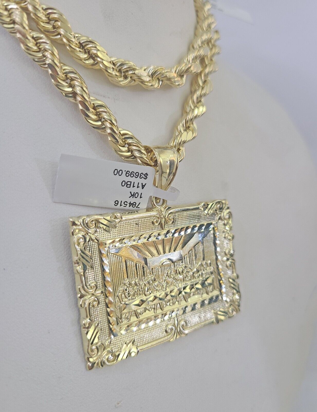 10k Last Supper Pendant Rope Chain 7mm 18" - 26" SET Necklace Mens Charm - GoldenlinQ