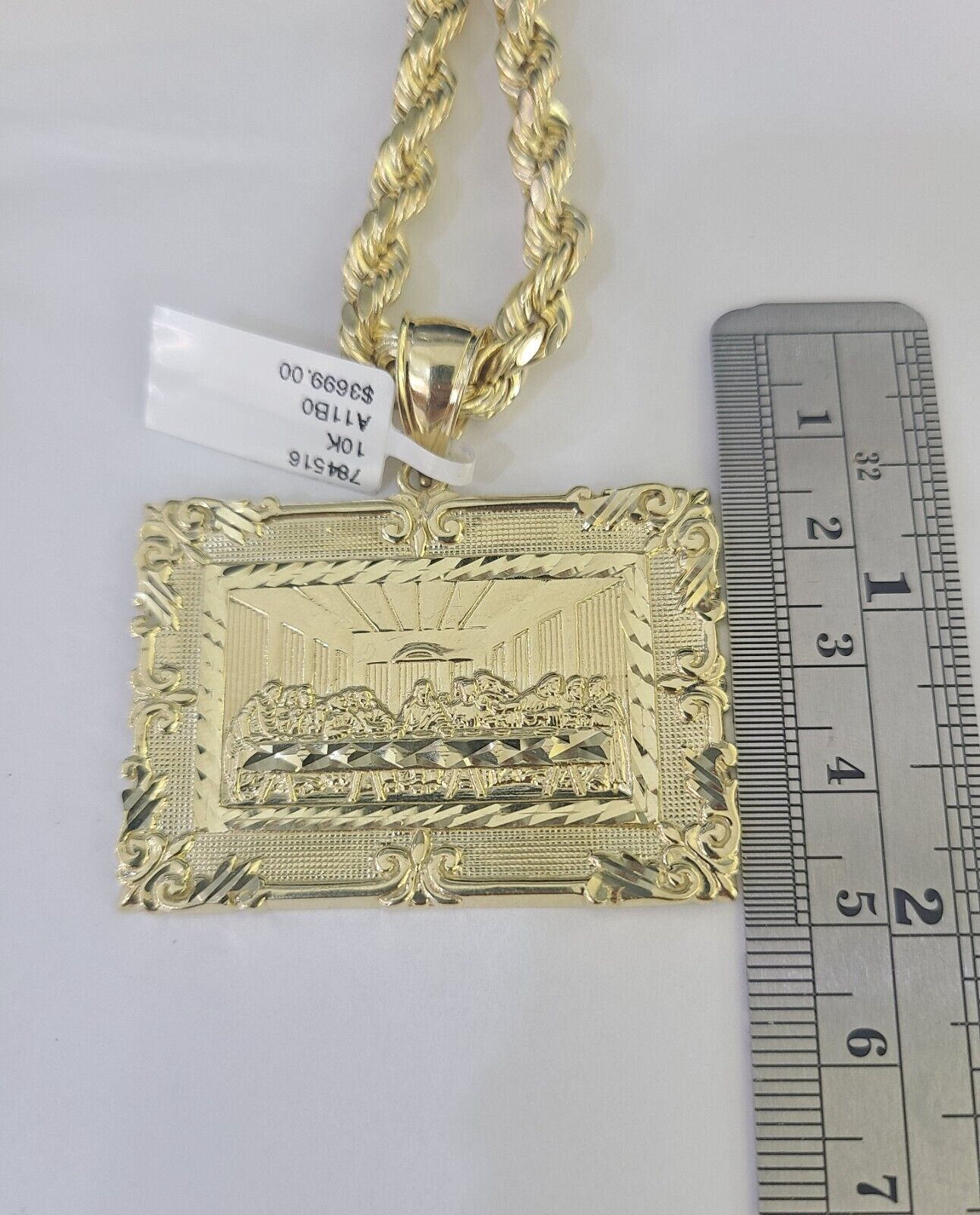 10k Last Supper Pendant Rope Chain 7mm 18" - 26" SET Necklace Mens Charm - GoldenlinQ