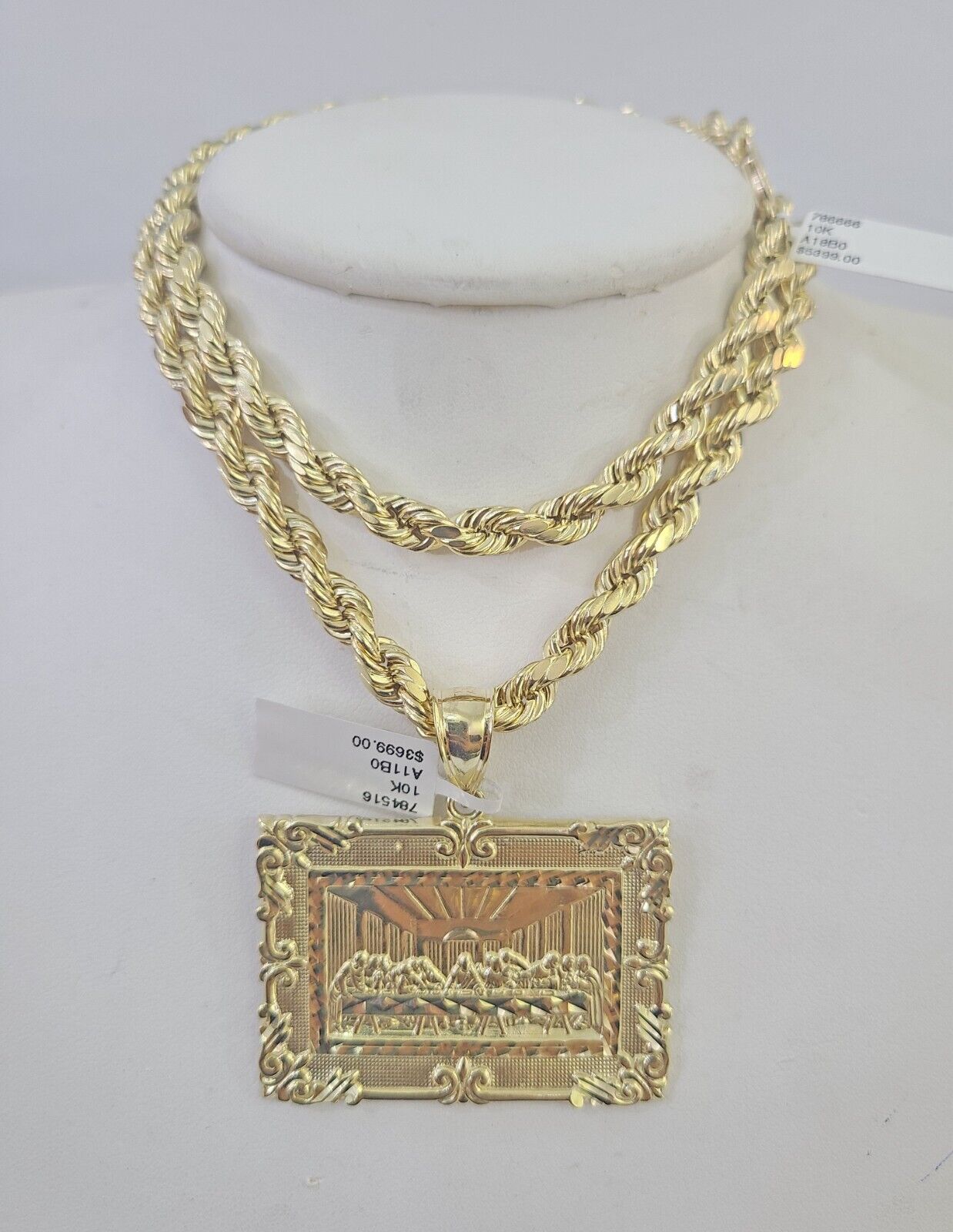 10k Last Supper Pendant Rope Chain 7mm 18" - 26" SET Necklace Mens Charm - GoldenlinQ