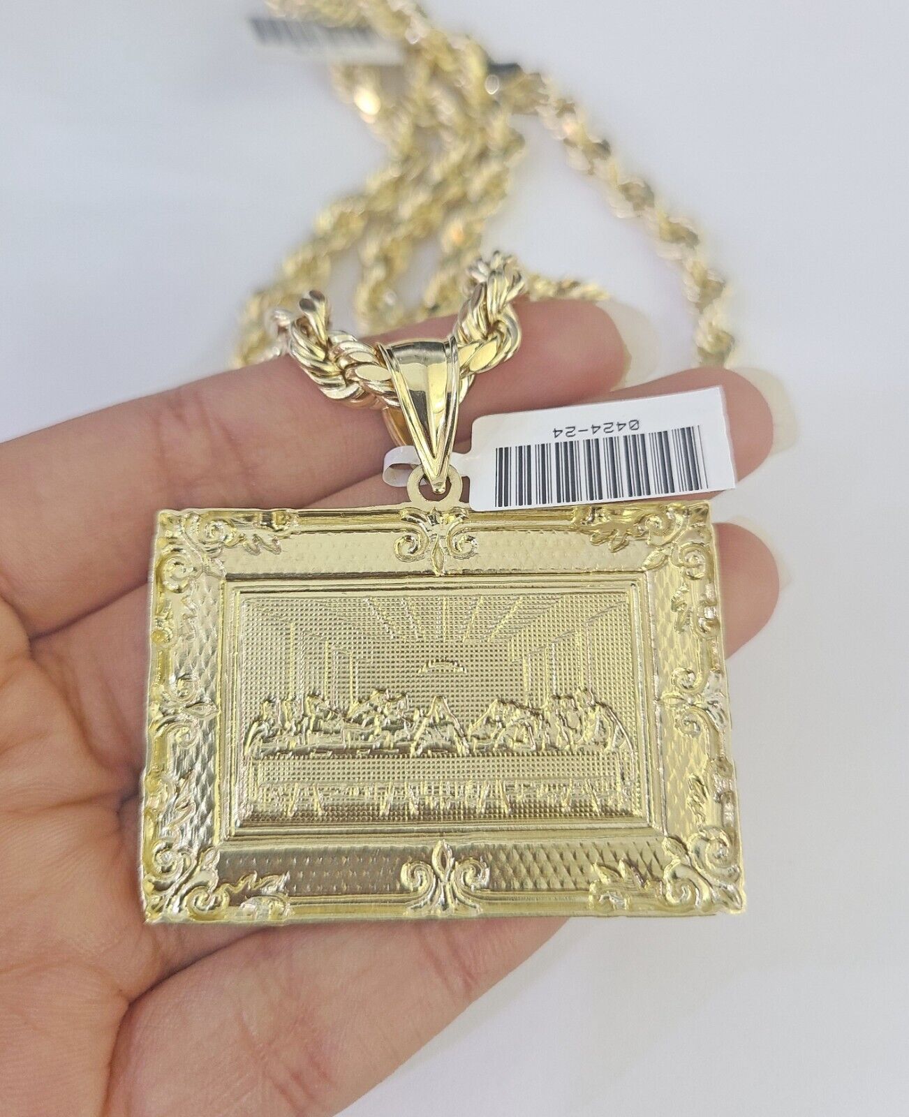 10k Last Supper Pendant Rope Chain 7mm 18" - 26" SET Necklace Mens Charm - GoldenlinQ