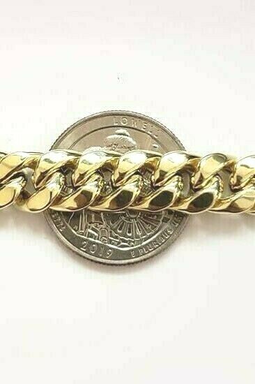 10K Men's Yellow Gold Miami Cuban Bracelet 8.5 Inches 9mm long Box Lock - GoldenLinQ