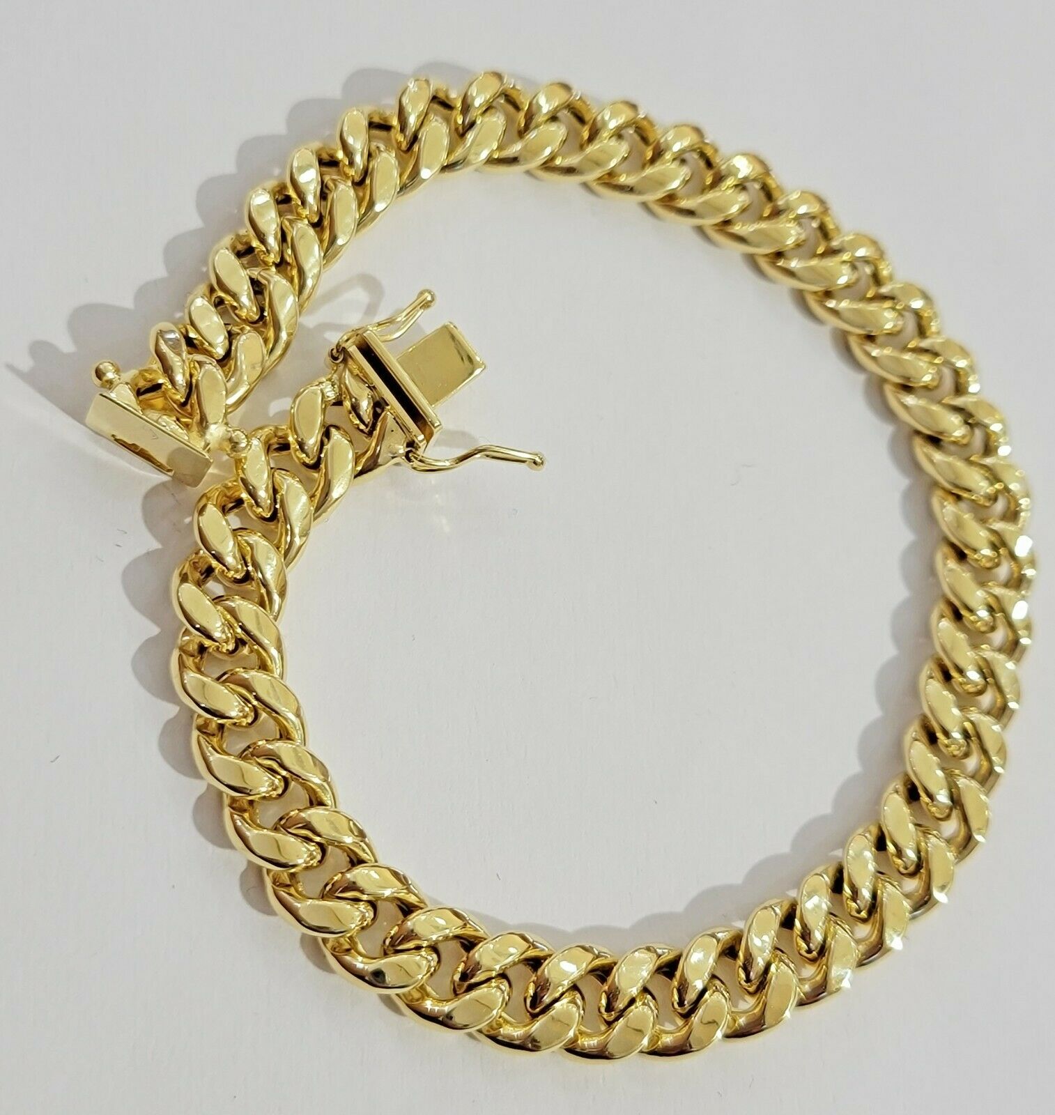 10K Men's Yellow Gold Miami Cuban Bracelet 8.5 Inches 9mm long Box Lock - GoldenLinQ