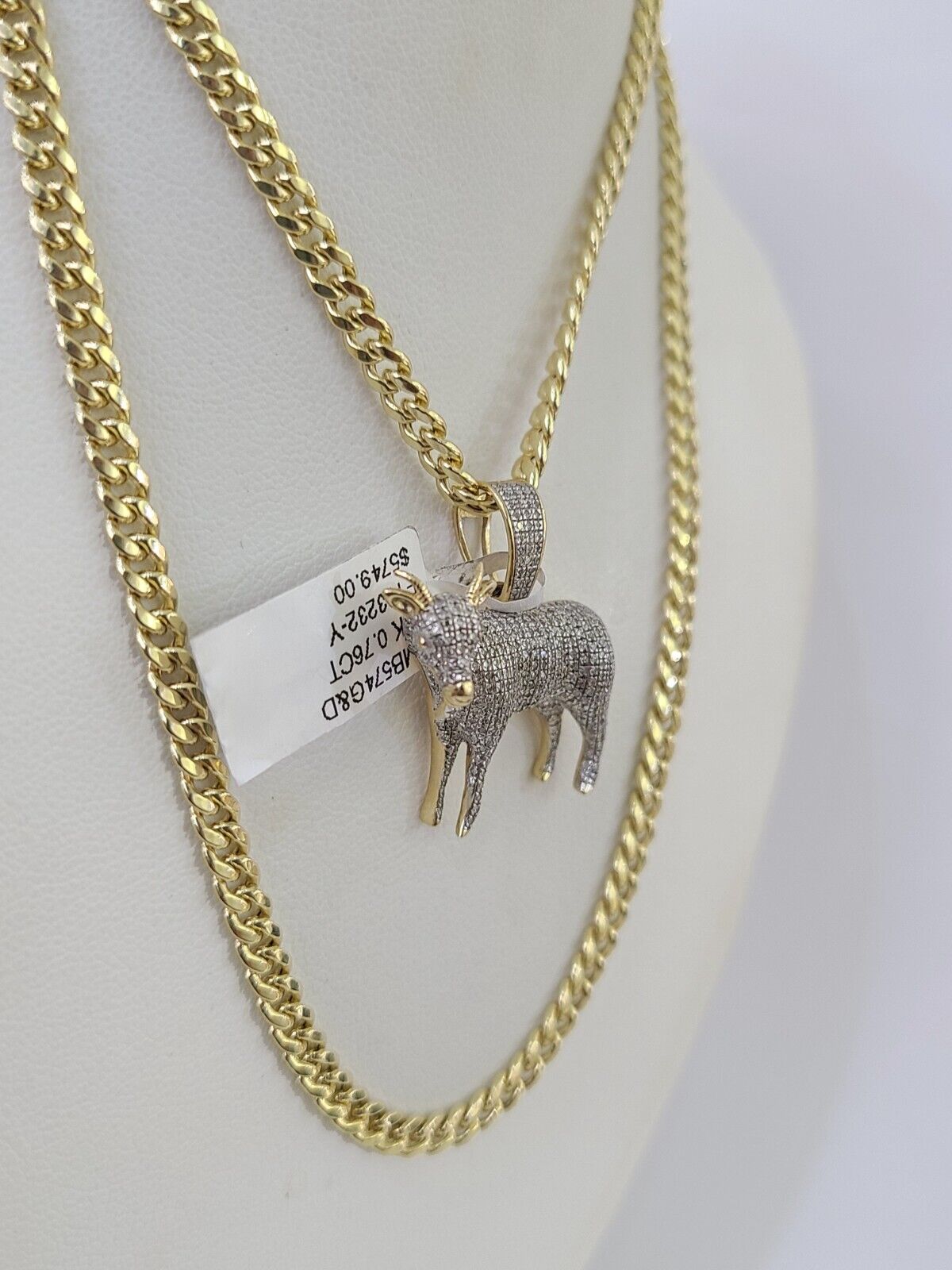 10k Miami Cuban Chain Goat Charm Set 4.5mm 20" - 28" Necklace Pendant Gold - GoldenlinQ