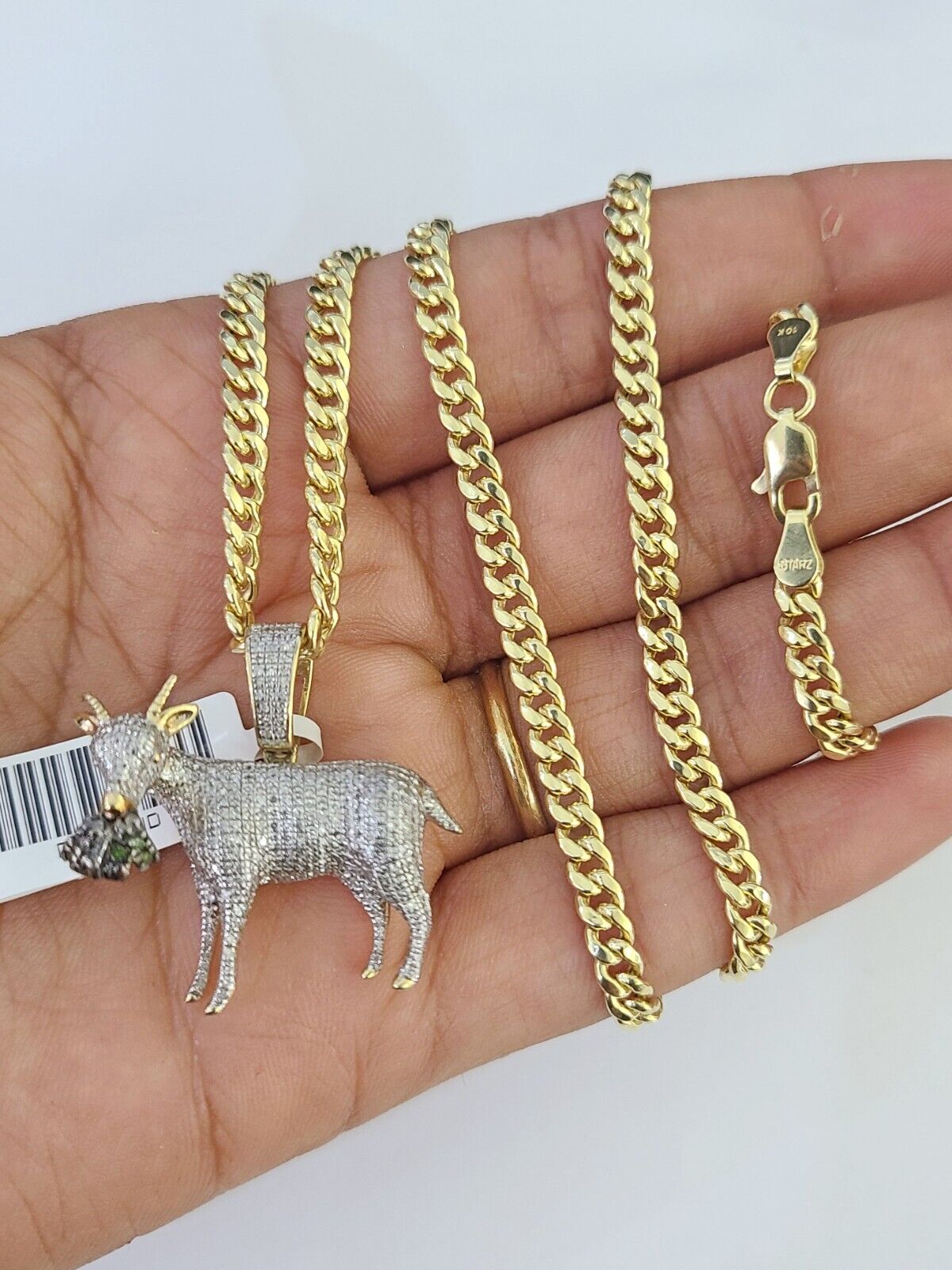 10k Miami Cuban Chain Goat Money Charm Diamond Set 4.5mm 20" - 28" Necklace Gold - GoldenlinQ
