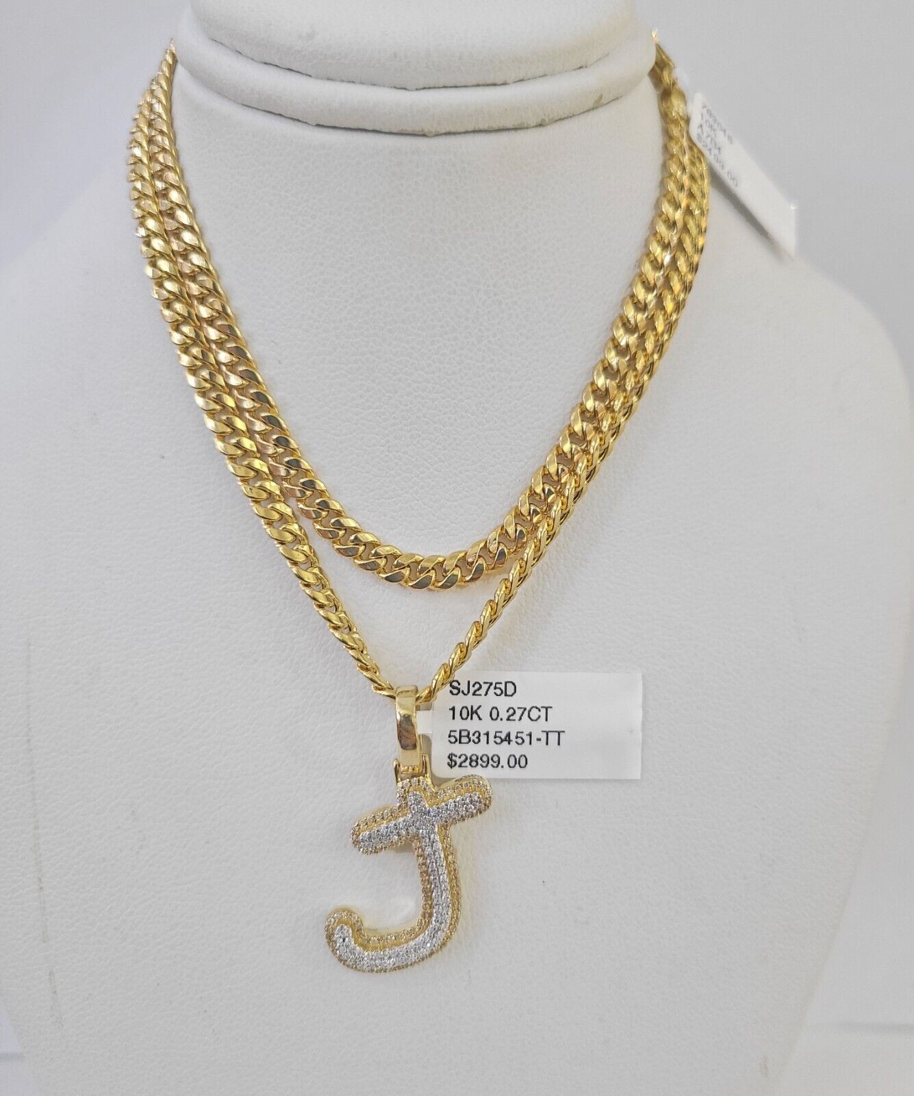 10k Miami Cuban Chain J Diamond Charm Set 4mm 18 - 26"Yellow Gold Necklace Pendant - GoldenlinQ