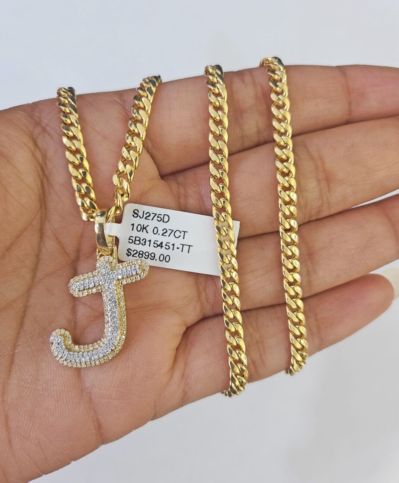 10k Miami Cuban Chain J Diamond Charm Set 4mm 18 - 26"Yellow Gold Necklace Pendant - GoldenlinQ
