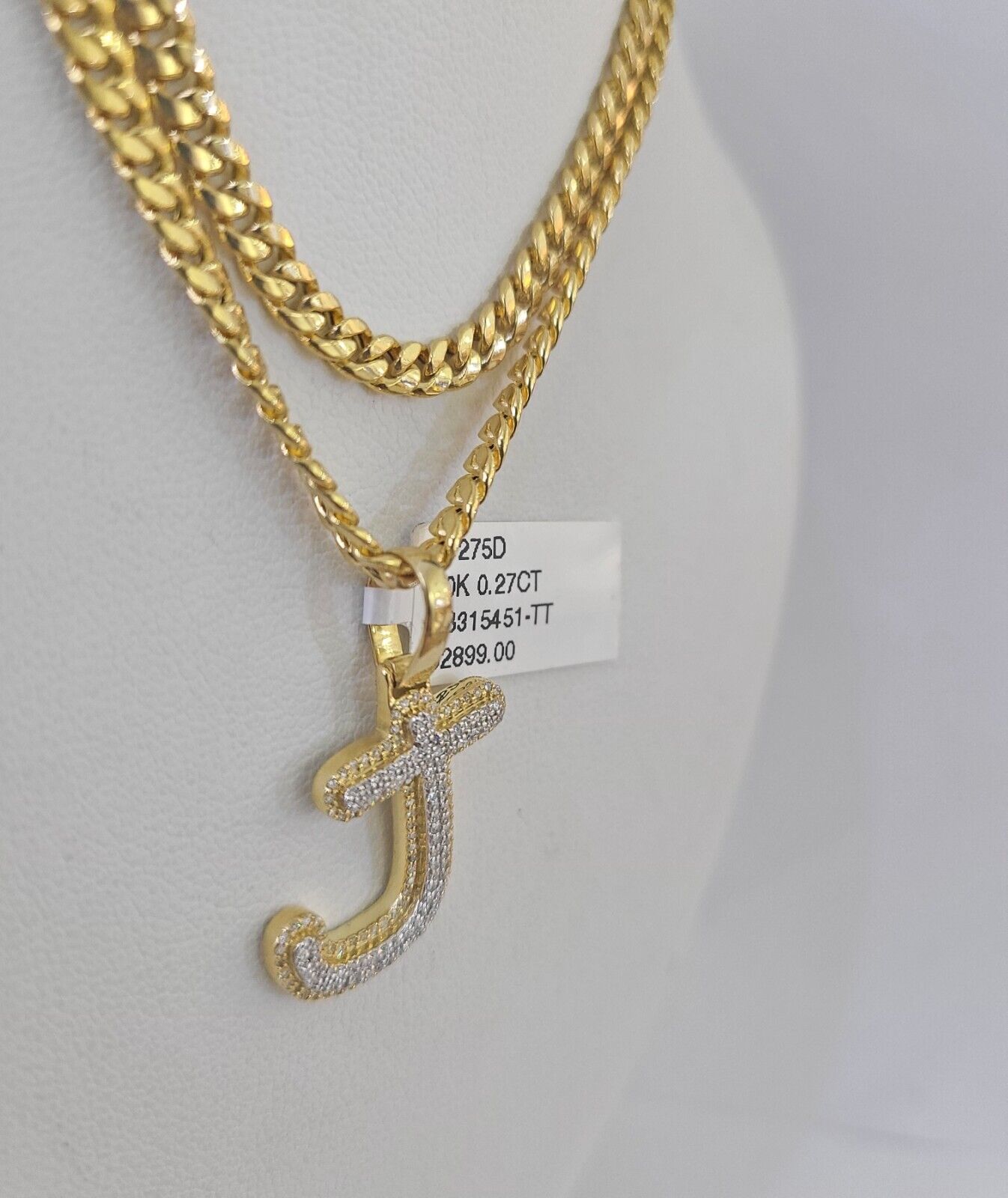 10k Miami Cuban Chain J Diamond Charm Set 4mm 18 - 26"Yellow Gold Necklace Pendant - GoldenlinQ