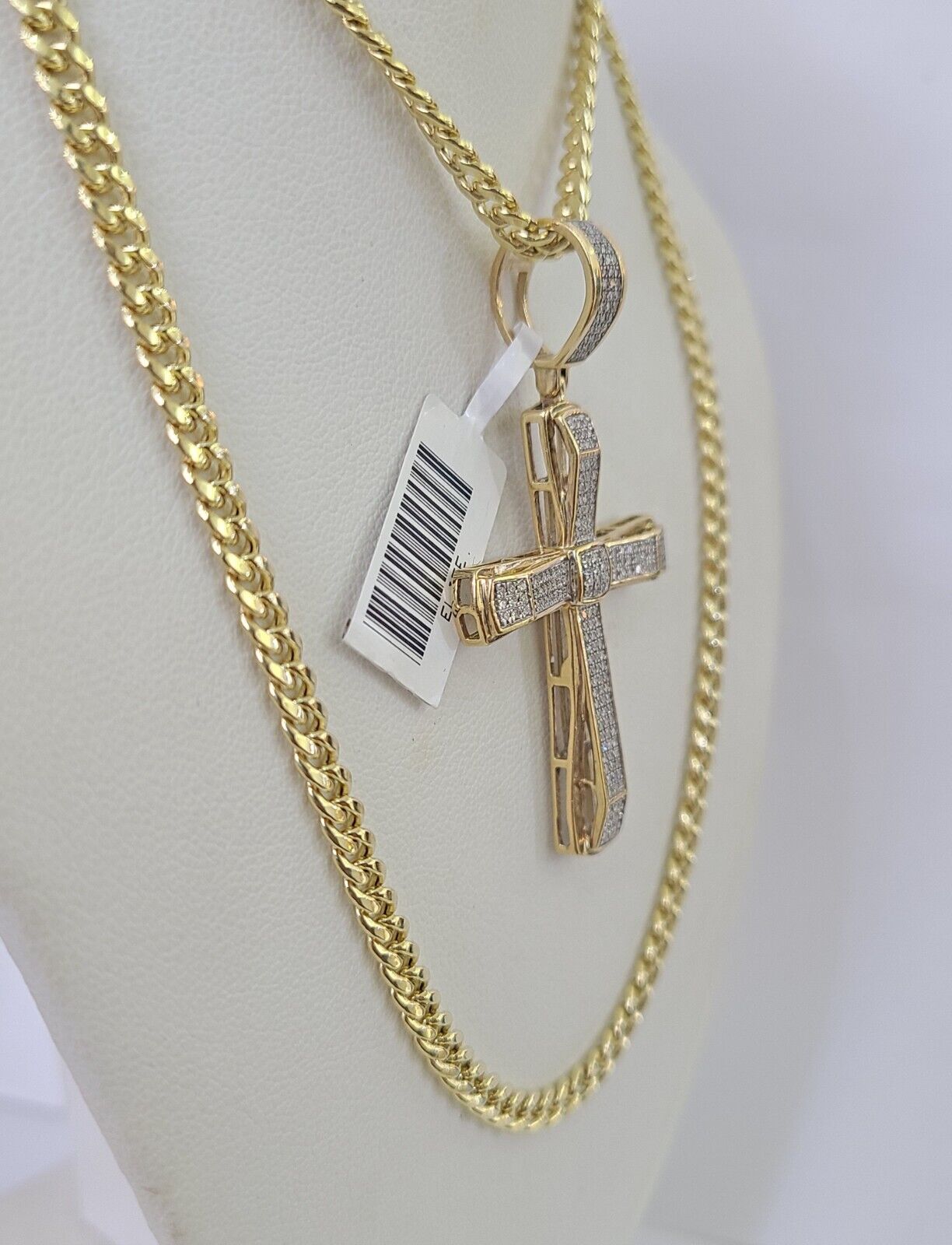 10k Miami Cuban Chain Jesus Cross Charm Set 4.5mm 20" - 28" Necklace Pendant Gold - GoldenlinQ