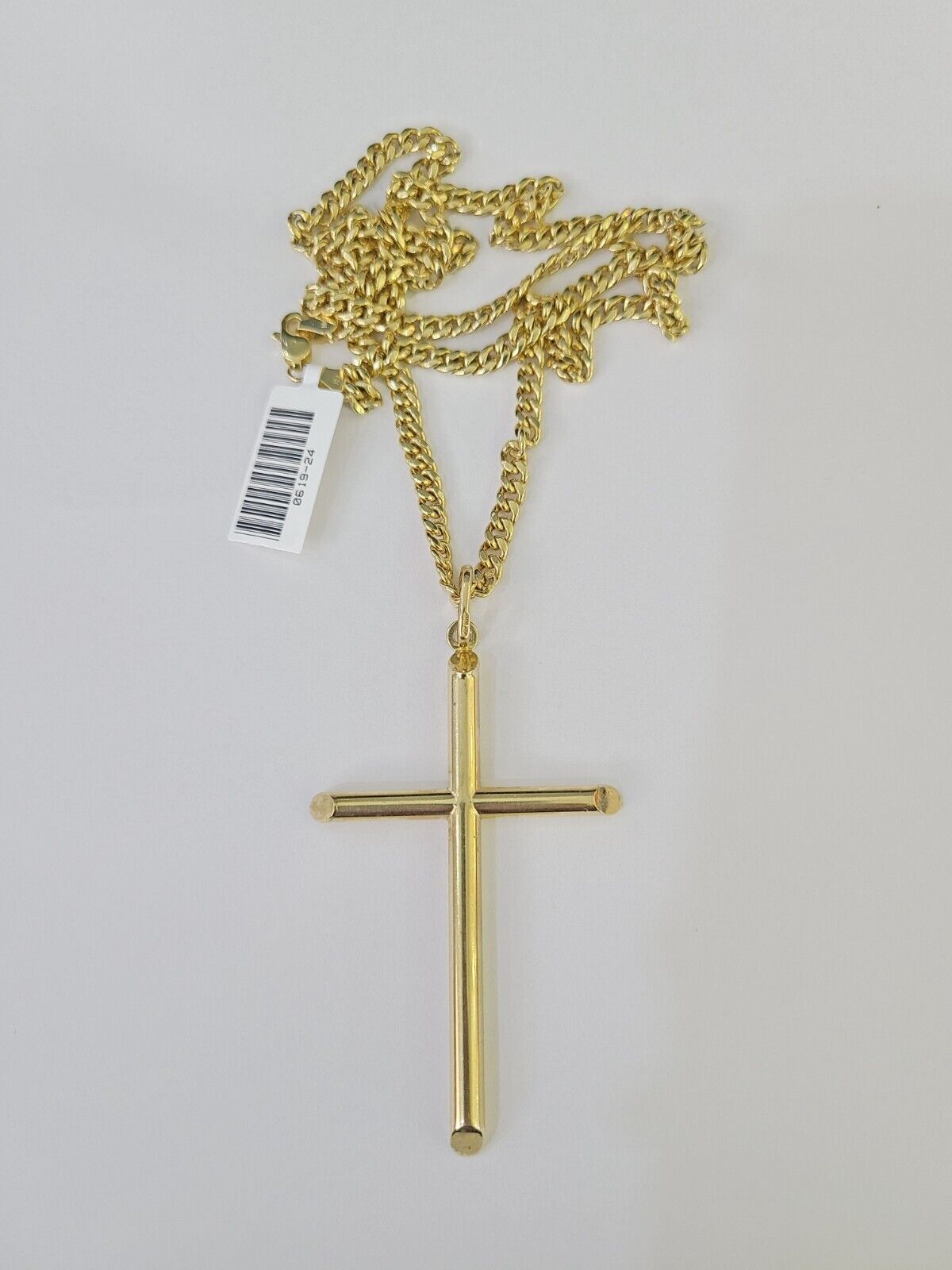 10k Miami Cuban Chain Jesus Cross Charm Set 4mm 18" - 28" Necklace Yellow Gold - GoldenlinQ