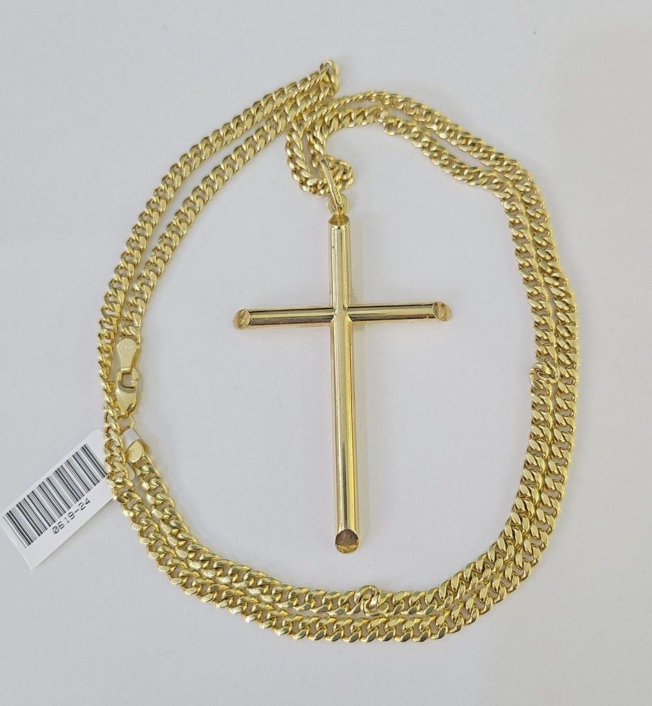 10k Miami Cuban Chain Jesus Cross Charm Set 4mm 18" - 28" Necklace Yellow Gold - GoldenlinQ