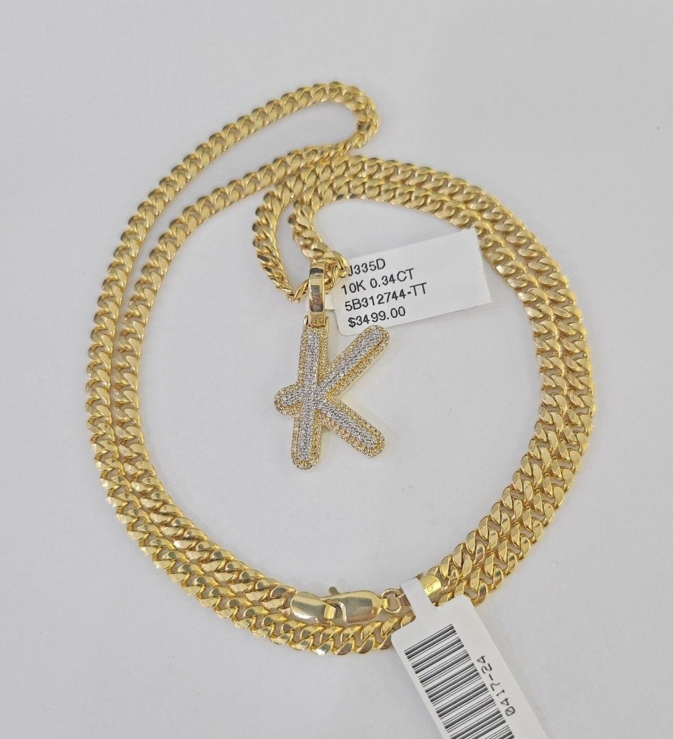 10k Miami Cuban Chain K Diamond Charm Set 4mm 18 - 26"Yellow Gold Necklace Pendant - GoldenlinQ