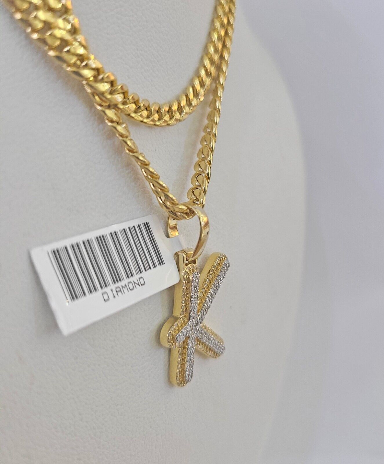 10k Miami Cuban Chain K Diamond Charm Set 4mm 18 - 26"Yellow Gold Necklace Pendant - GoldenlinQ