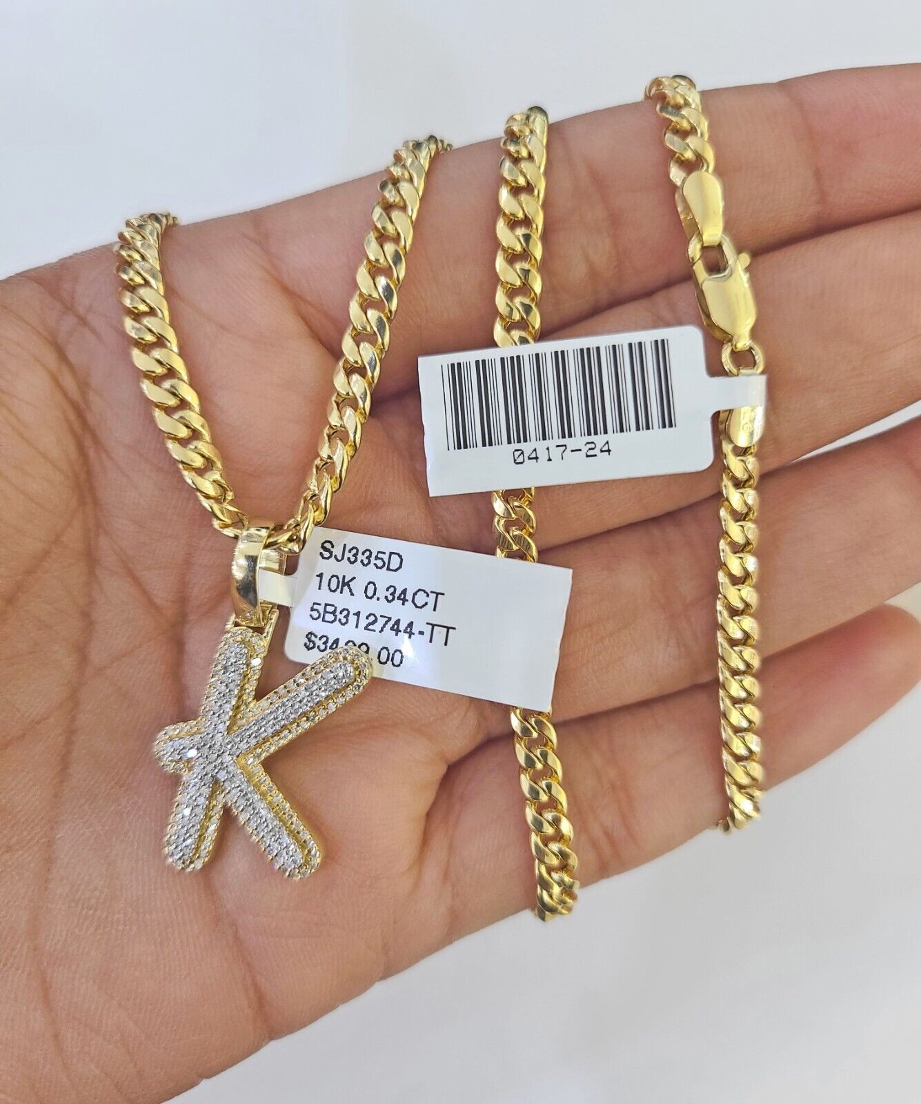 10k Miami Cuban Chain K Diamond Charm Set 4mm 18 - 26"Yellow Gold Necklace Pendant - GoldenlinQ