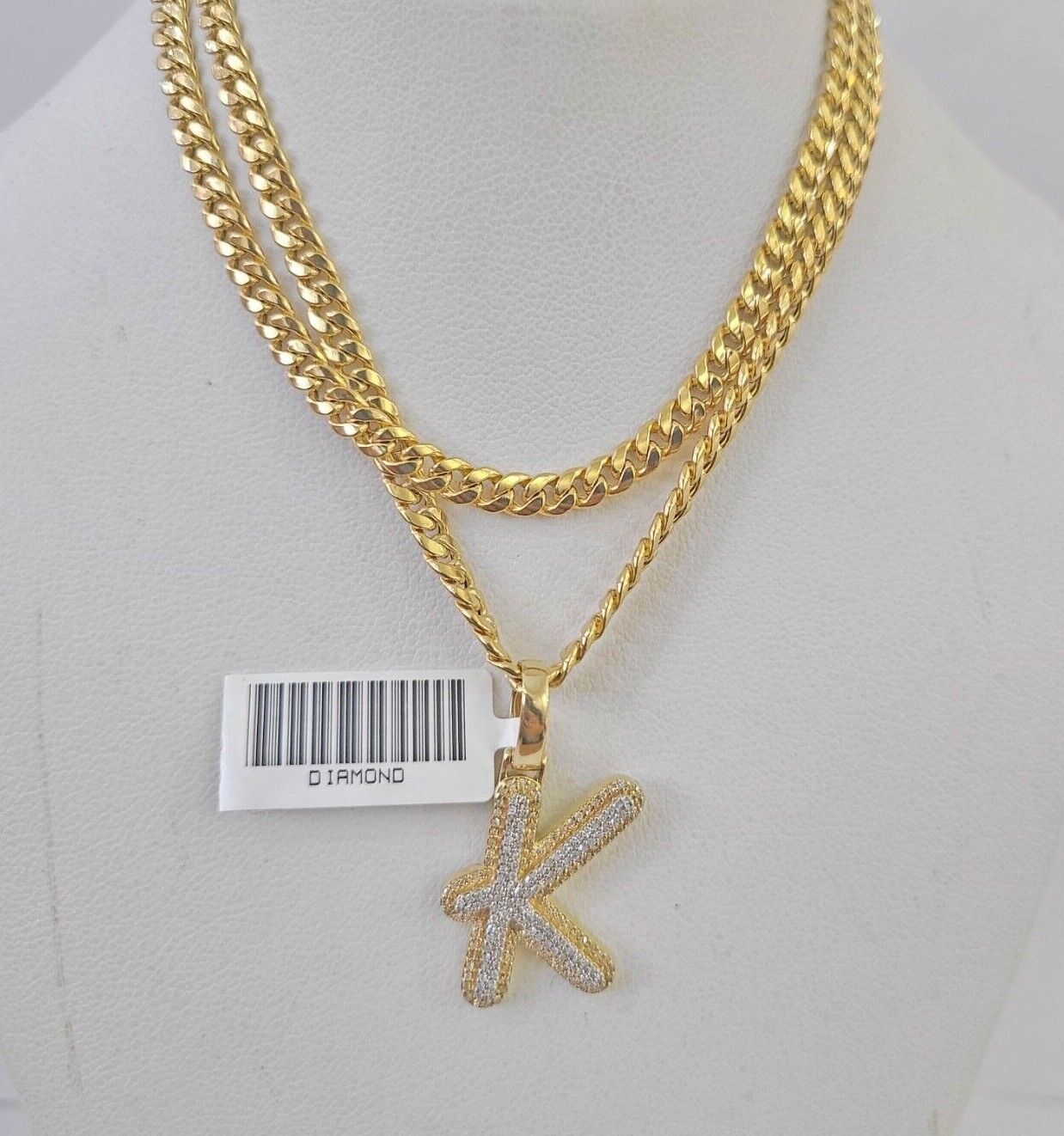 10k Miami Cuban Chain K Diamond Charm Set 4mm 18 - 26"Yellow Gold Necklace Pendant - GoldenlinQ