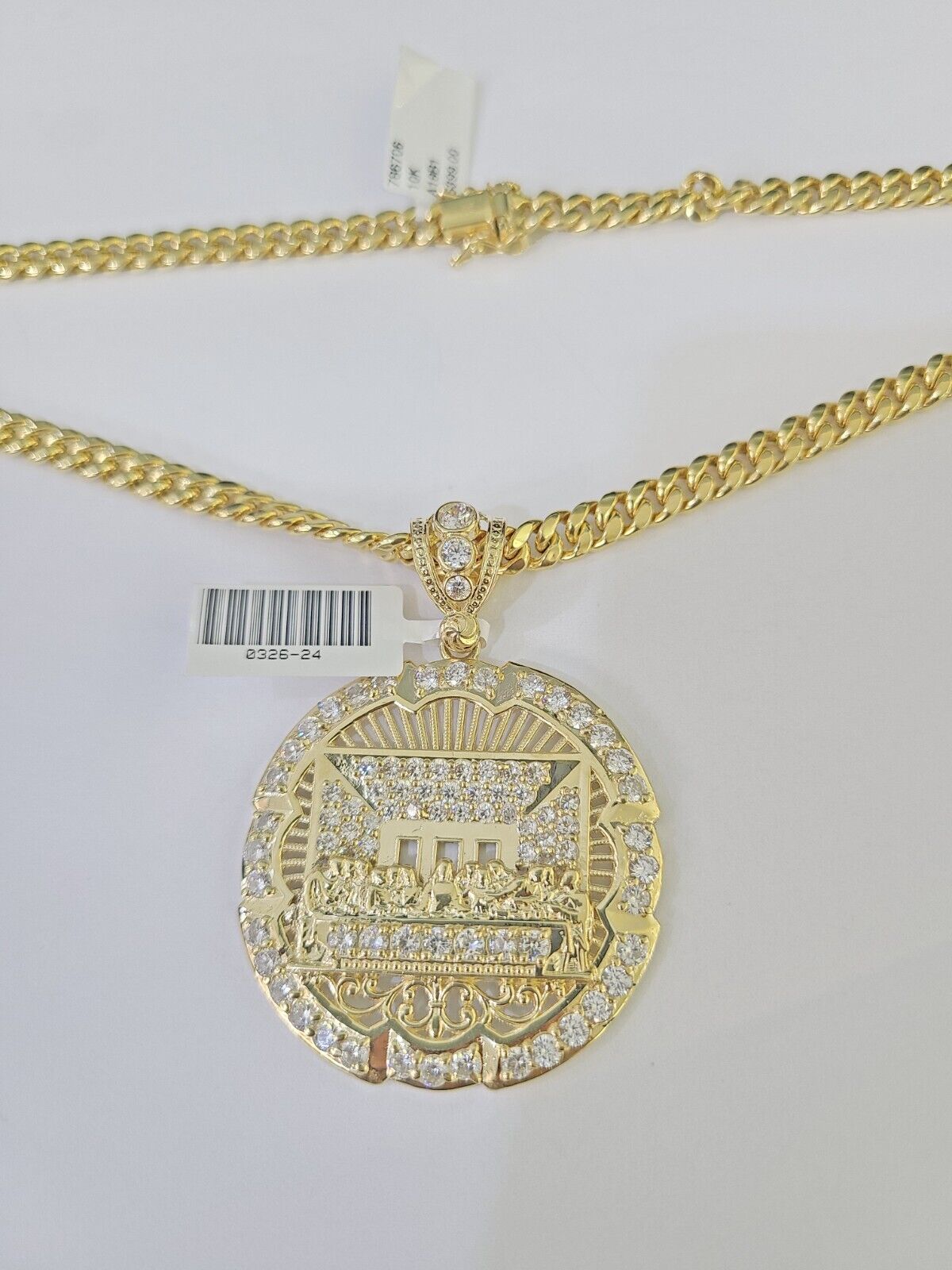10K Miami Cuban Chain Last Supper Pendent Charm Yellow Gold 6mm 18" - 26" Inch - GoldenlinQ