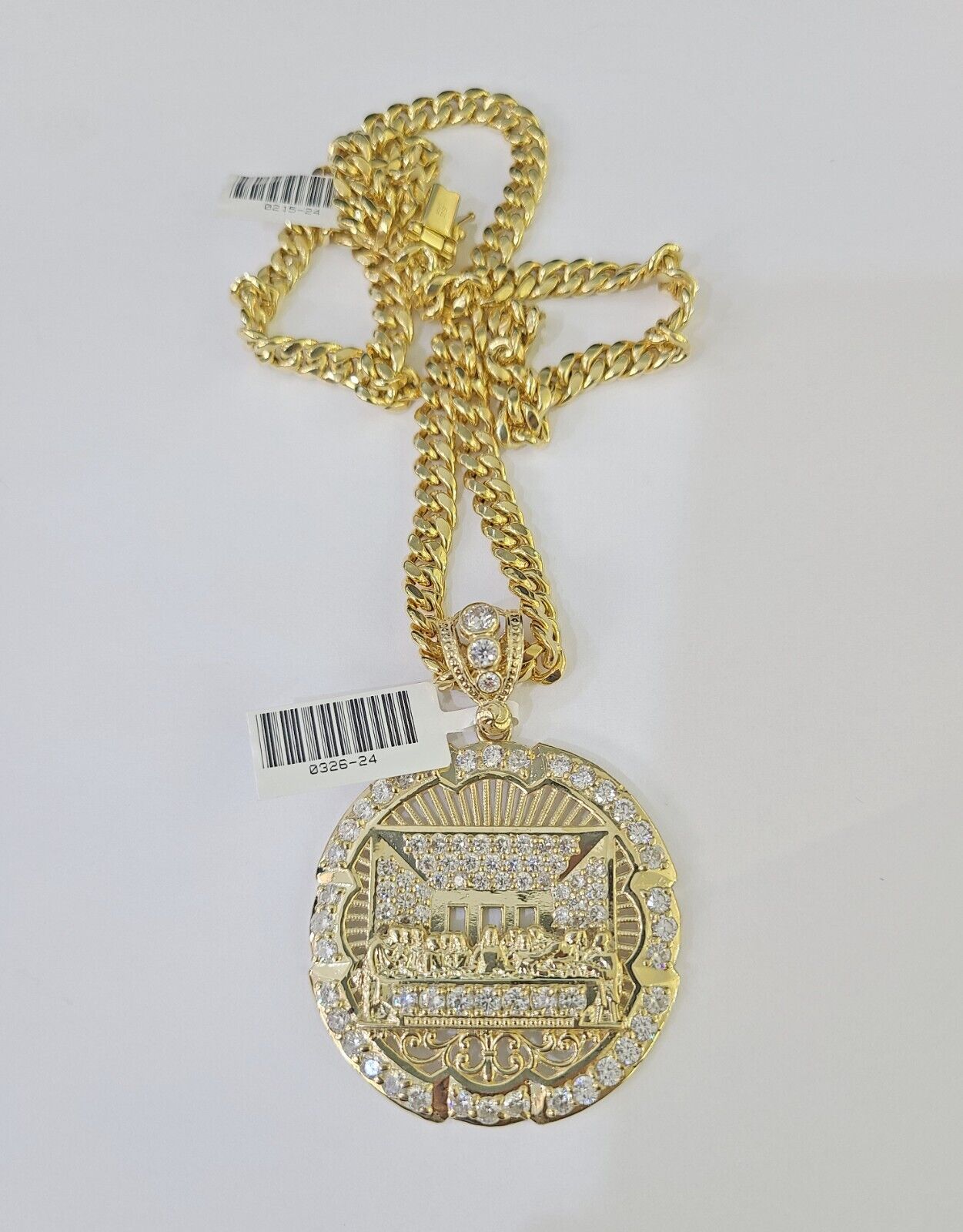 10K Miami Cuban Chain Last Supper Pendent Charm Yellow Gold 6mm 18" - 26" Inch - GoldenlinQ