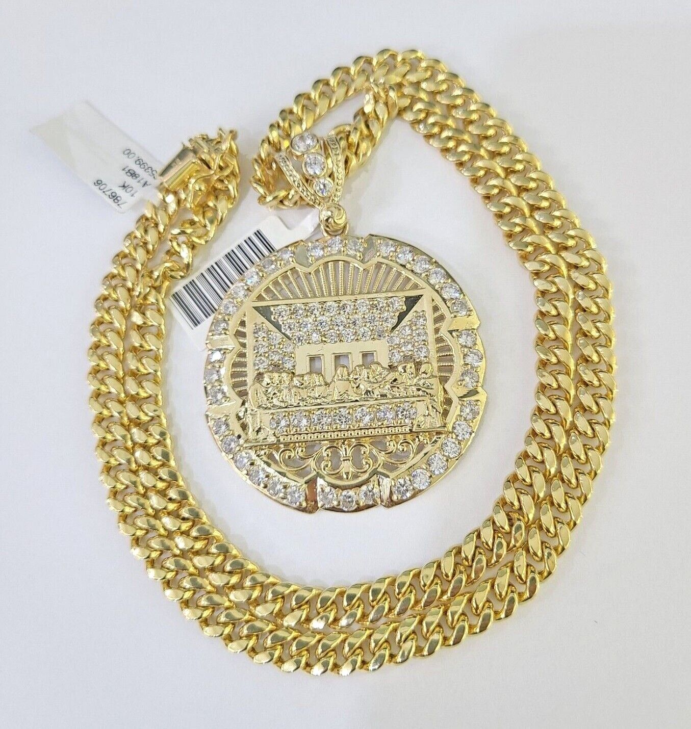 10K Miami Cuban Chain Last Supper Pendent Charm Yellow Gold 6mm 18" - 26" Inch - GoldenlinQ