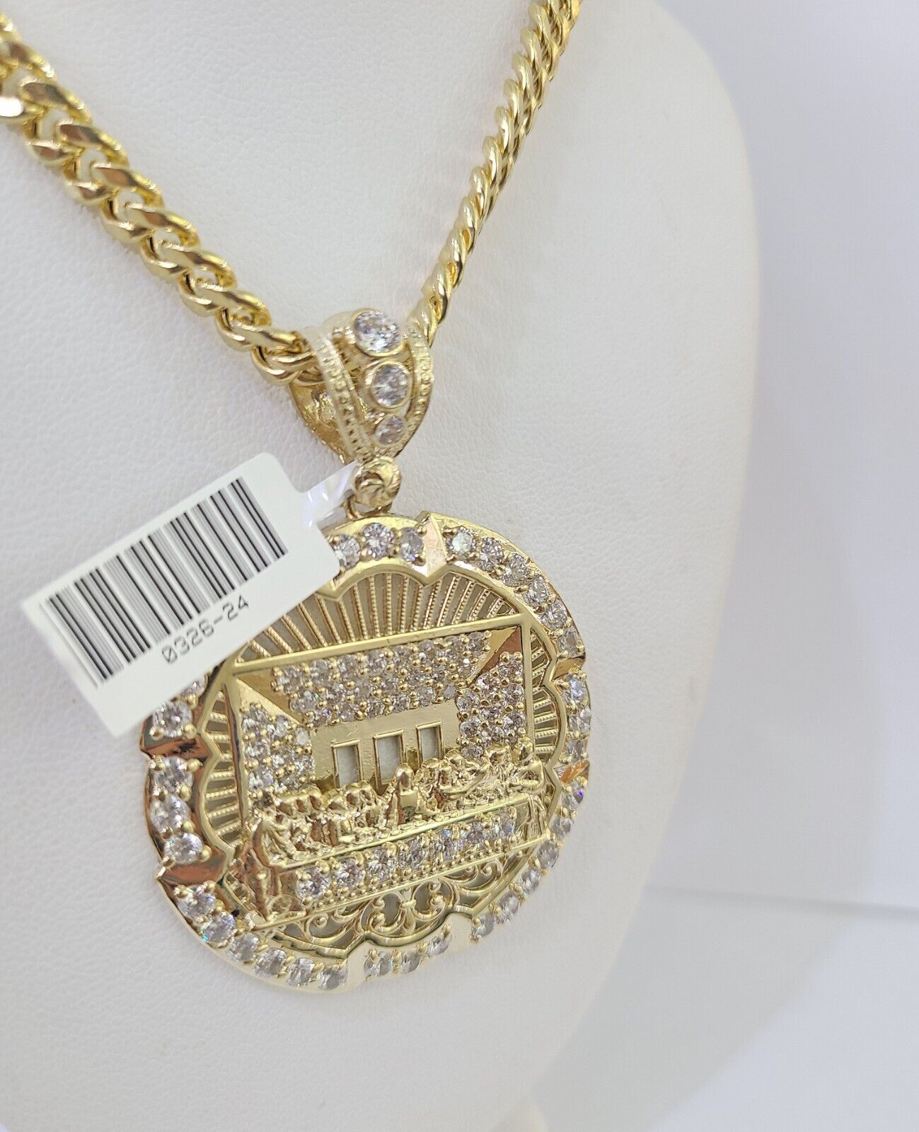 10K Miami Cuban Chain Last Supper Pendent Charm Yellow Gold 6mm 18" - 26" Inch - GoldenlinQ