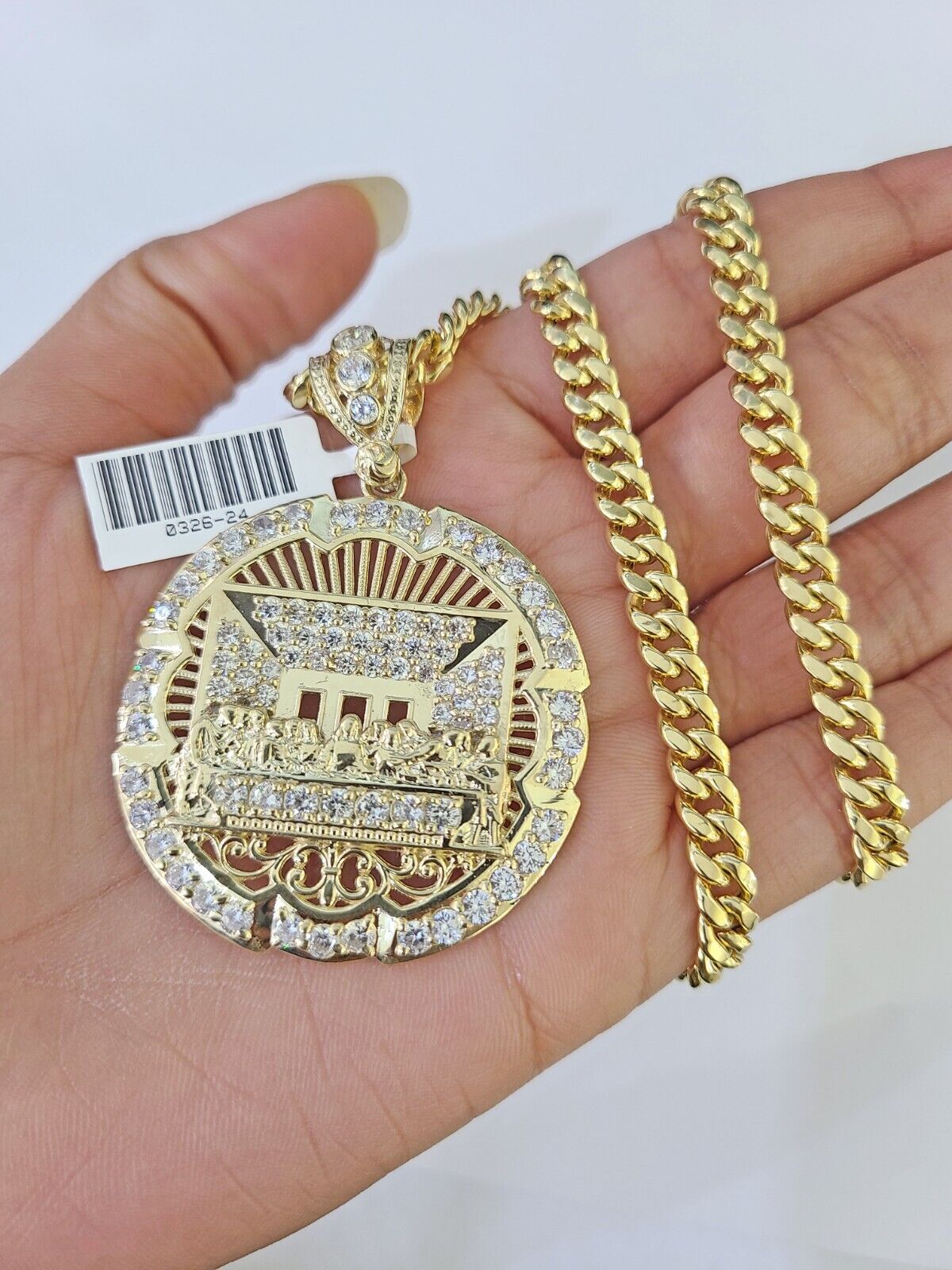 10K Miami Cuban Chain Last Supper Pendent Charm Yellow Gold 6mm 18" - 26" Inch - GoldenlinQ