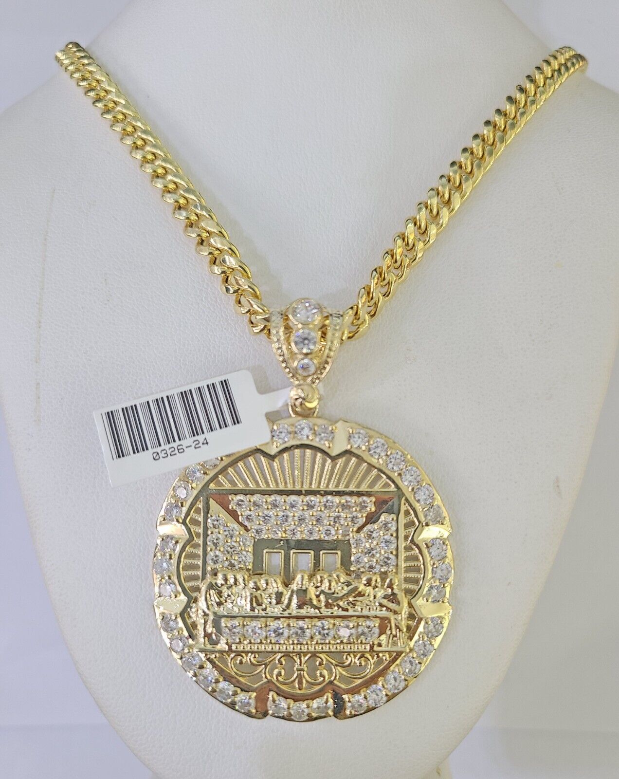 10K Miami Cuban Chain Last Supper Pendent Charm Yellow Gold 6mm 18" - 26" Inch - GoldenlinQ