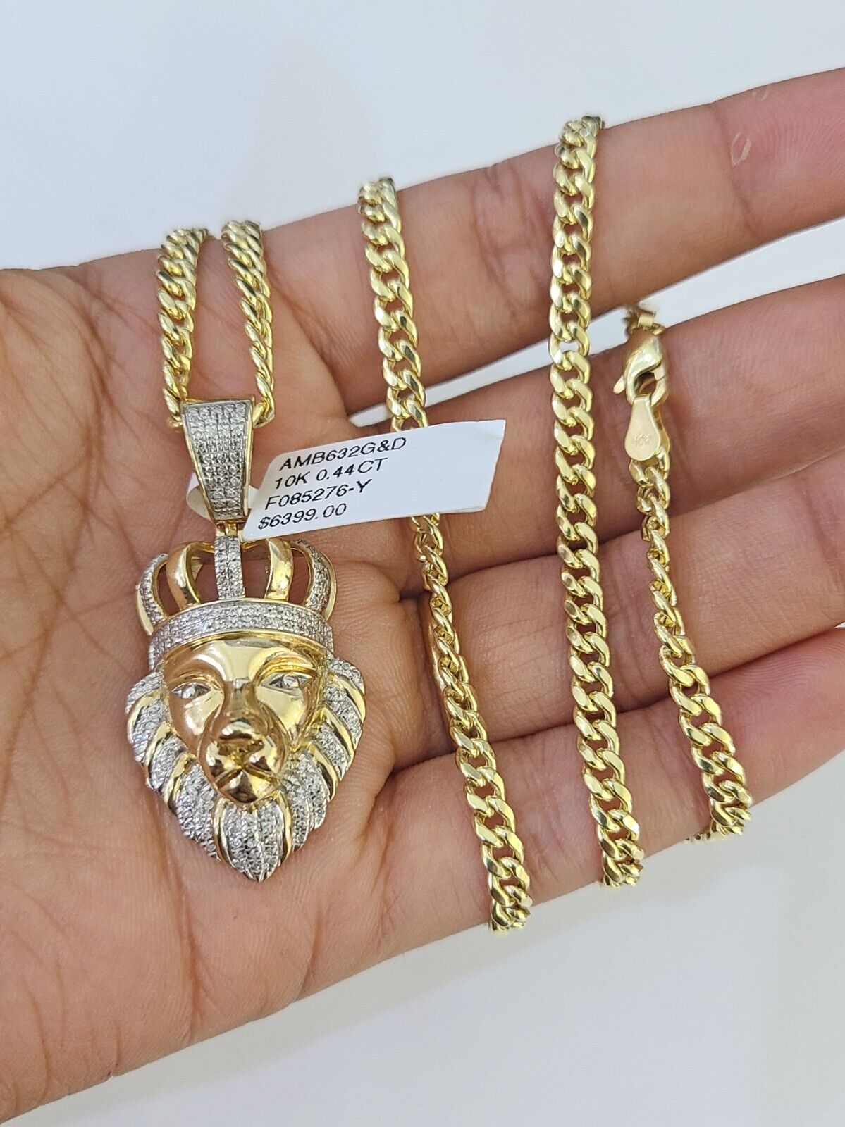 10k Miami Cuban Chain Lion Charm Diamond Set 4.5mm 20" - 28" Necklace Gold - GoldenlinQ