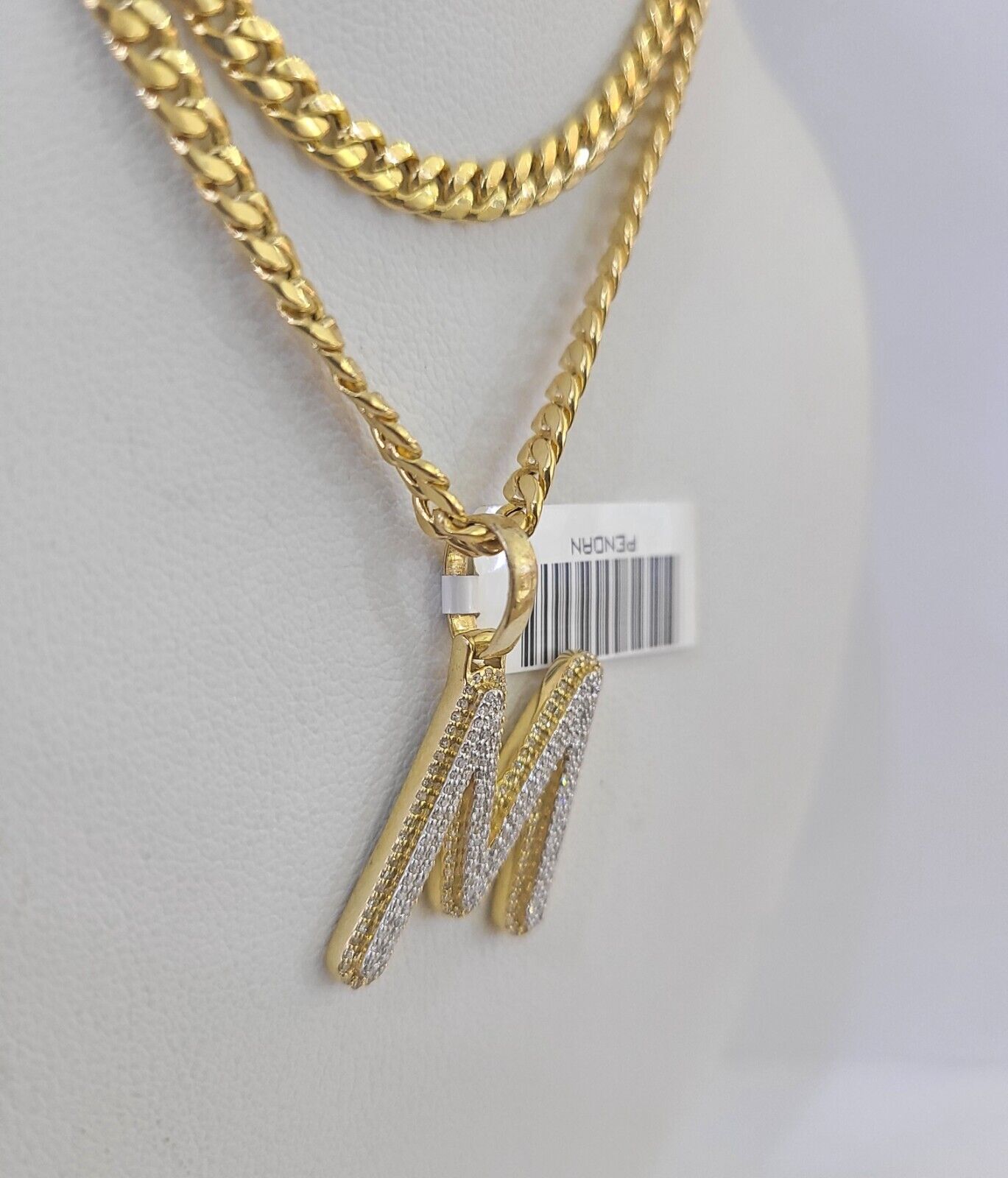 10k Miami Cuban Chain M Diamond Charm Set 4mm 18 - 26"Yellow Gold Necklace Pendant - GoldenlinQ