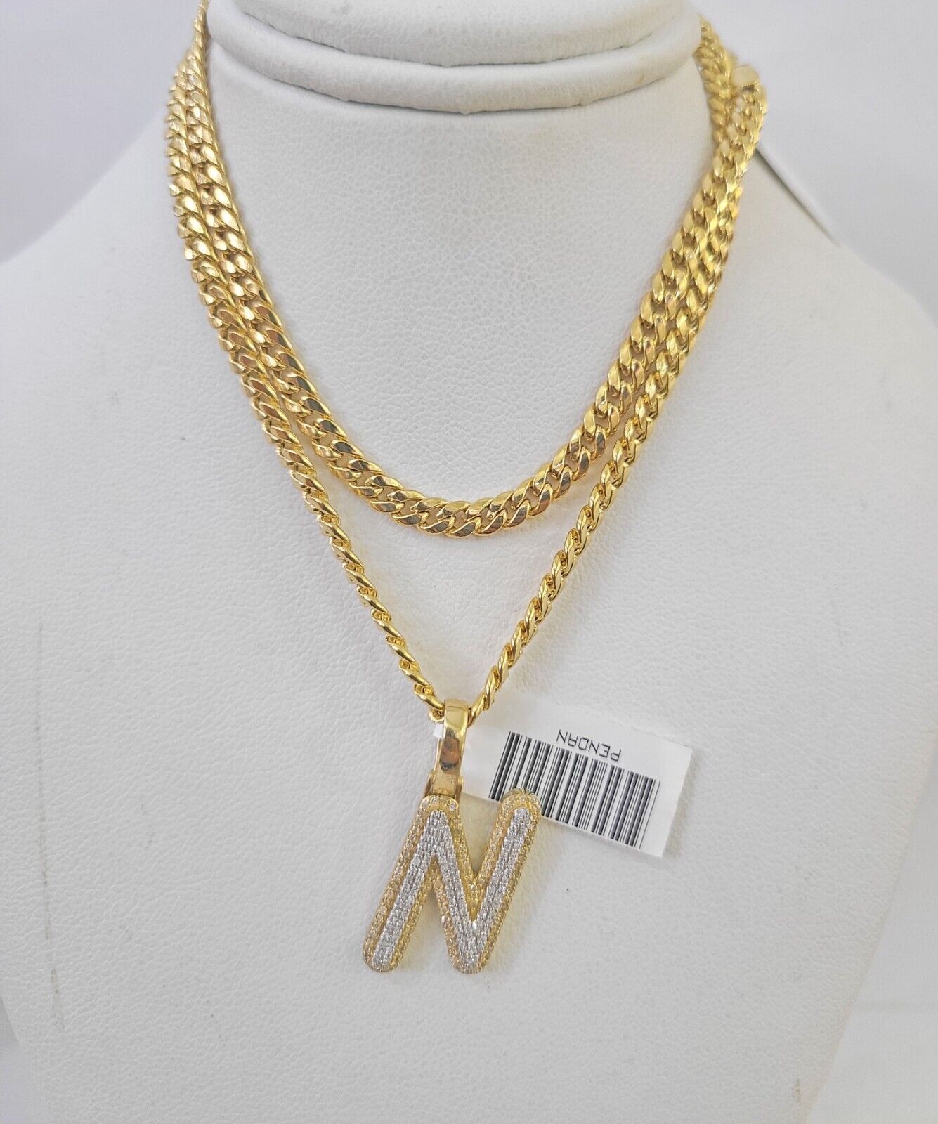 10k Miami Cuban Chain N Diamond Charm Set 4mm 18 - 26"Yellow Gold Necklace Pendant - GoldenlinQ