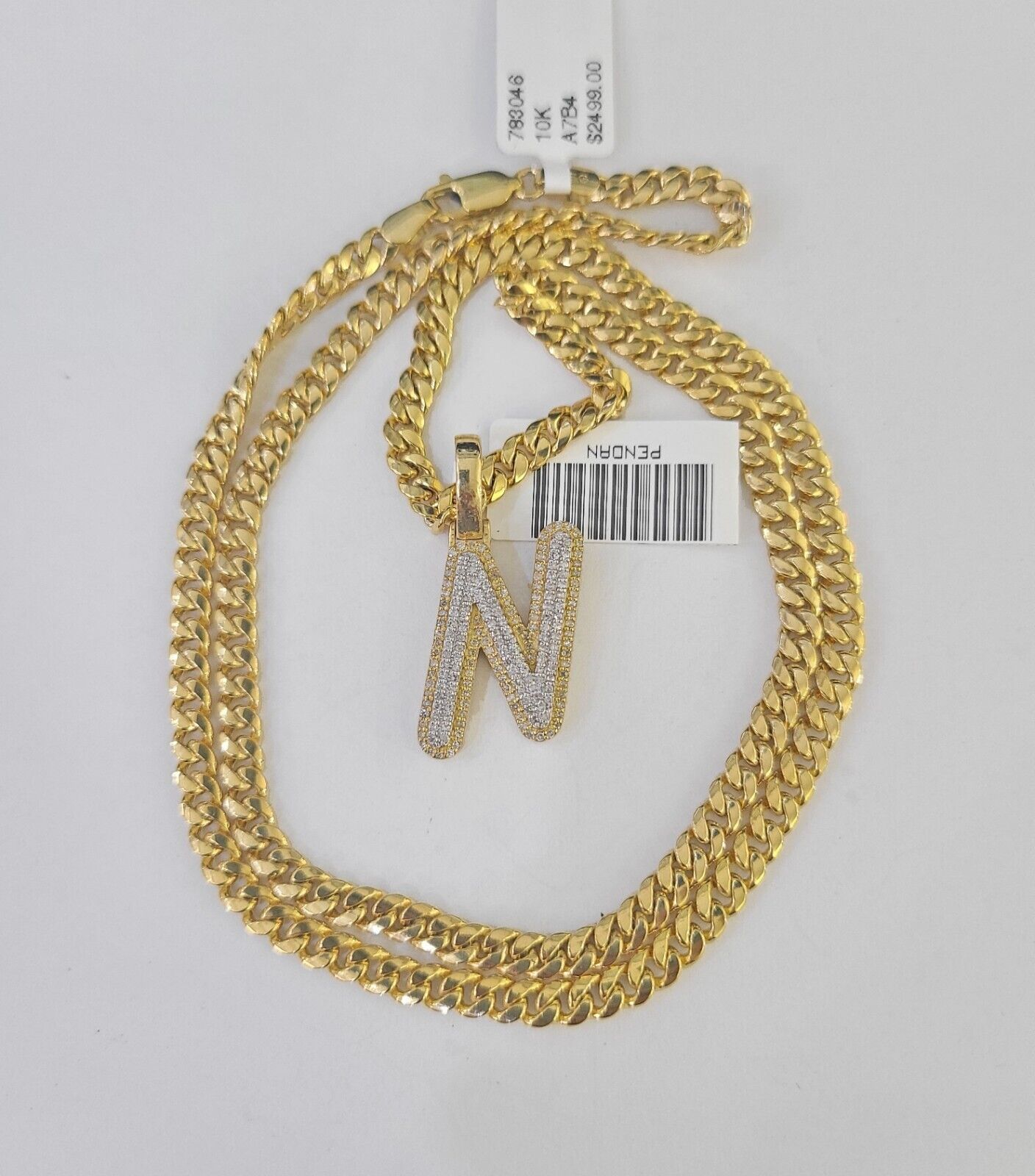 10k Miami Cuban Chain N Diamond Charm Set 4mm 18 - 26"Yellow Gold Necklace Pendant - GoldenlinQ