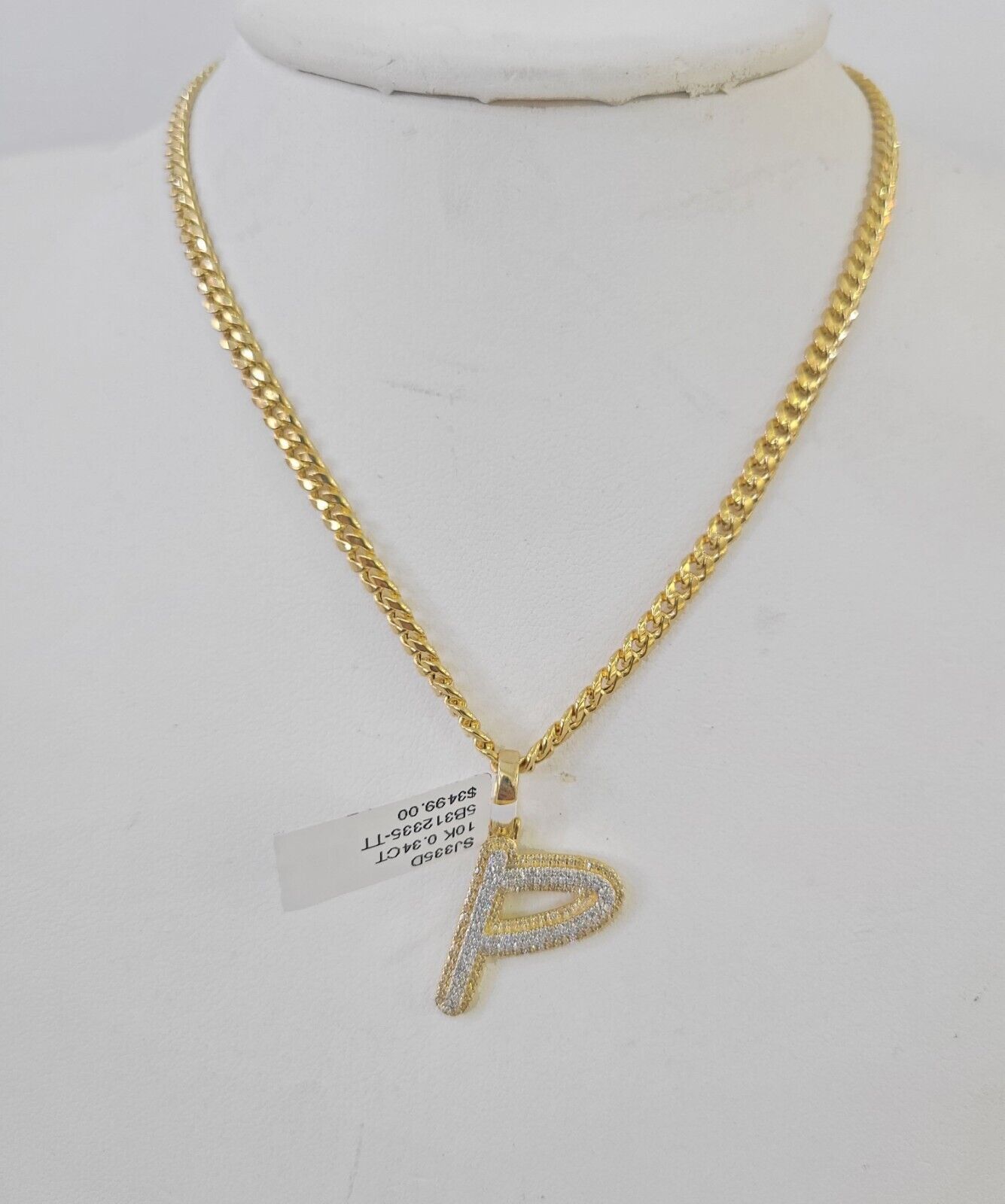 10k Miami Cuban Chain P Diamond Charm Set 4mm 18 - 26"Yellow Gold Necklace Pendant - GoldenlinQ