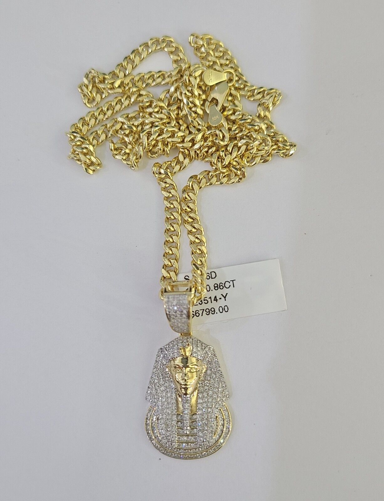 10k Miami Cuban Chain Pharaoh Charm Set 4.5mm 20" - 28" Necklace Pendant Gold - GoldenlinQ