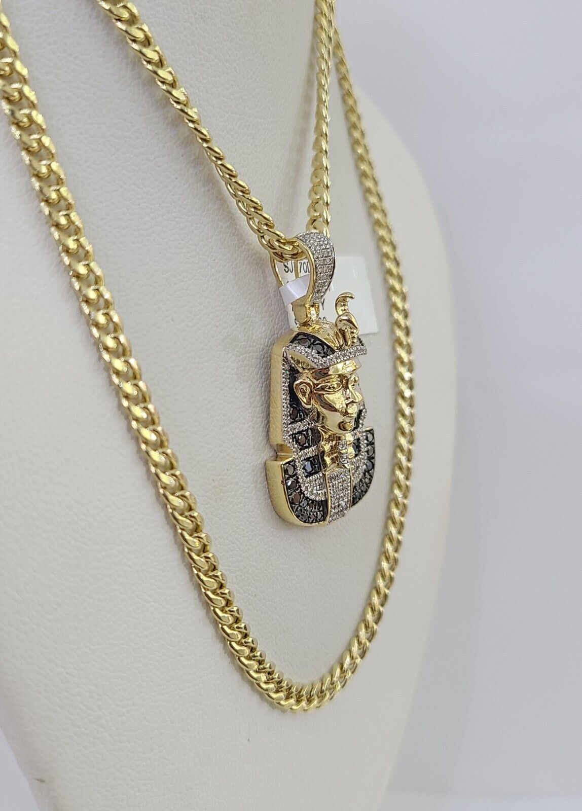 10k Miami Cuban Chain Pharaoh Charm Set 4.5mm 20" - 28" Necklace Pendant Gold - GoldenlinQ