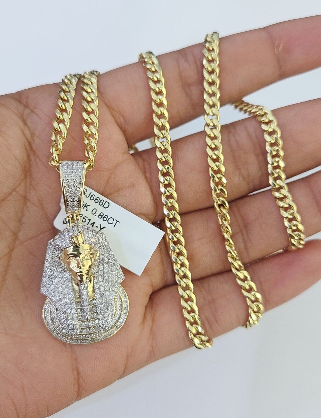 10k Miami Cuban Chain Pharaoh Charm Set 4.5mm 20" - 28" Necklace Pendant Gold - GoldenlinQ