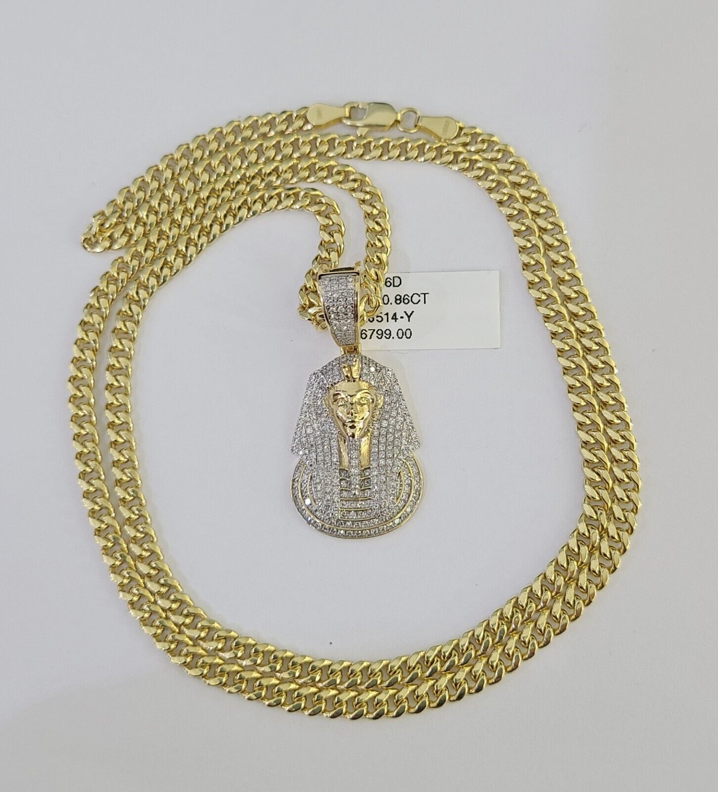 10k Miami Cuban Chain Pharaoh Charm Set 4.5mm 20" - 28" Necklace Pendant Gold - GoldenlinQ
