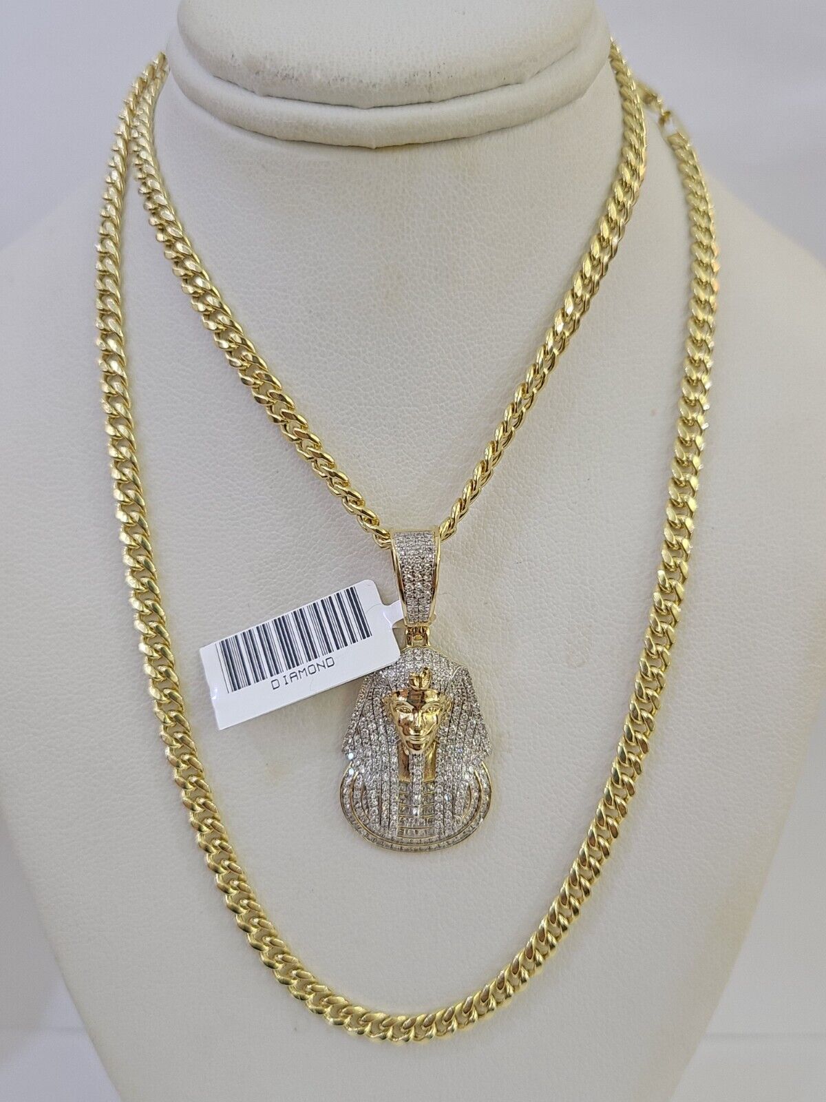 10k Miami Cuban Chain Pharaoh Charm Set 4.5mm 20" - 28" Necklace Pendant Gold - GoldenlinQ