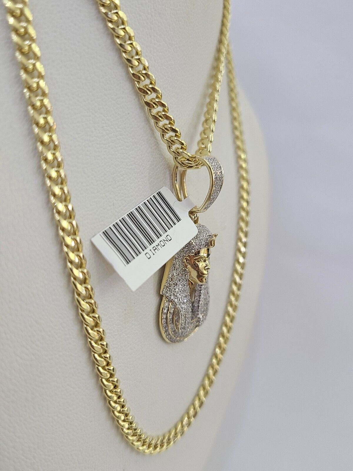 10k Miami Cuban Chain Pharaoh Charm Set 4.5mm 20" - 28" Necklace Pendant Gold - GoldenlinQ