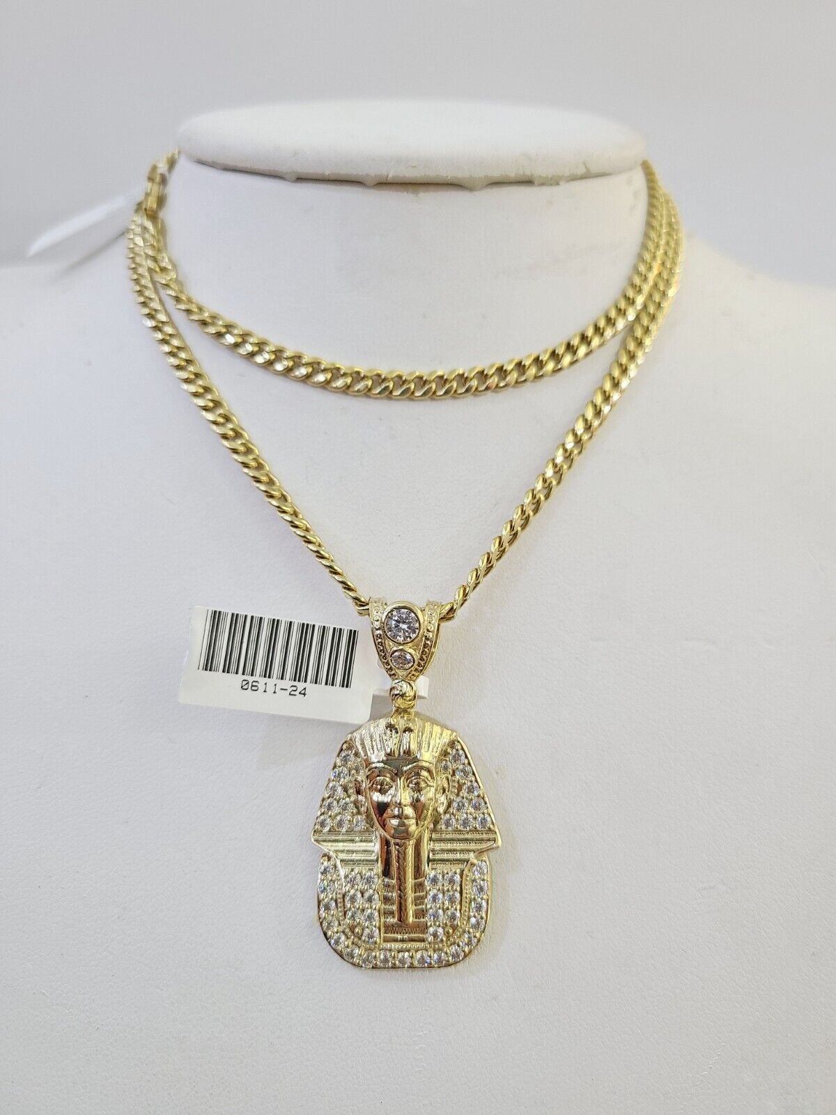 10k Miami Cuban Chain Pharaoh Charm Set 4mm 18" - 28" Necklace Pendant Gold - GoldenlinQ