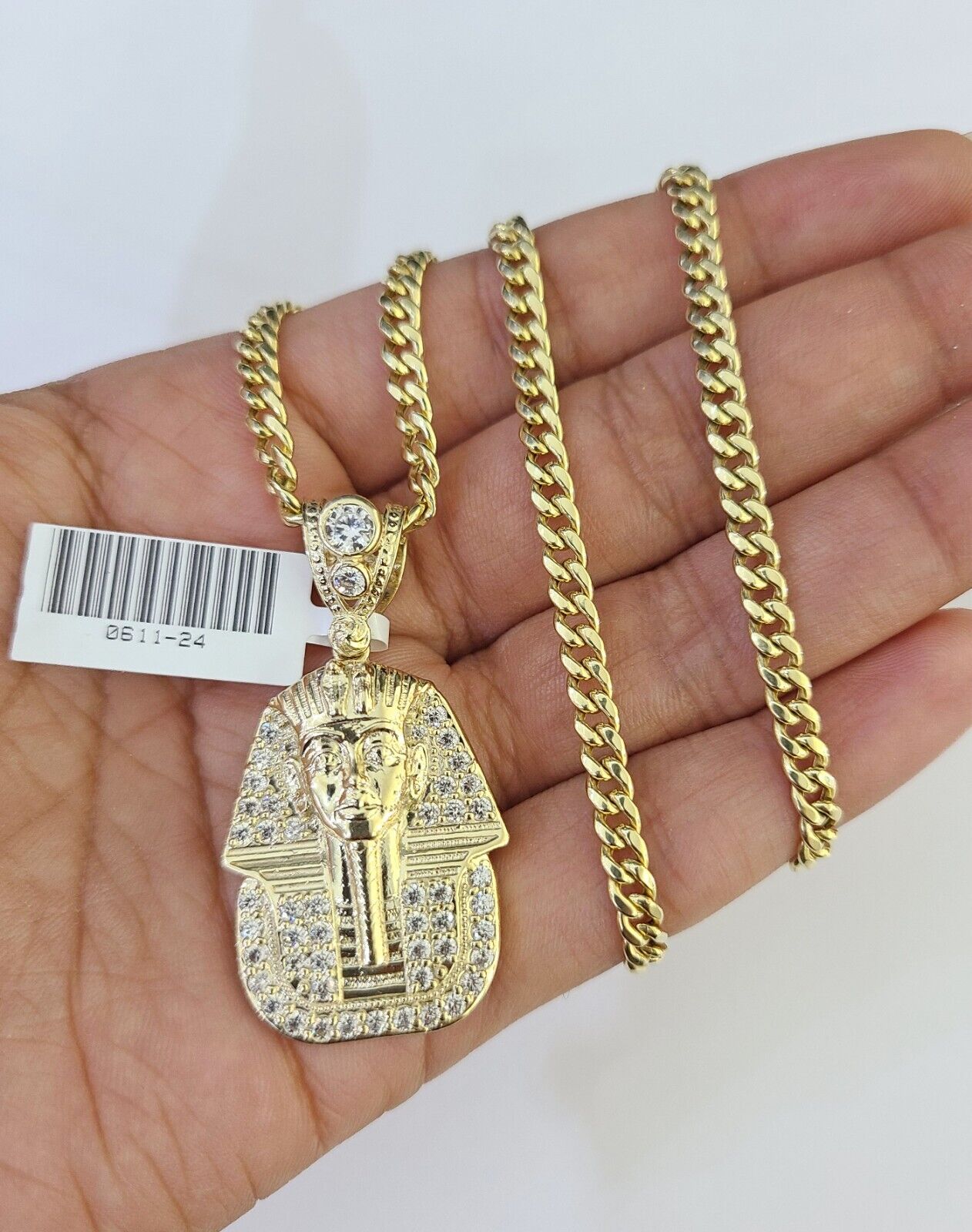 10k Miami Cuban Chain Pharaoh Charm Set 4mm 18" - 28" Necklace Pendant Gold - GoldenlinQ