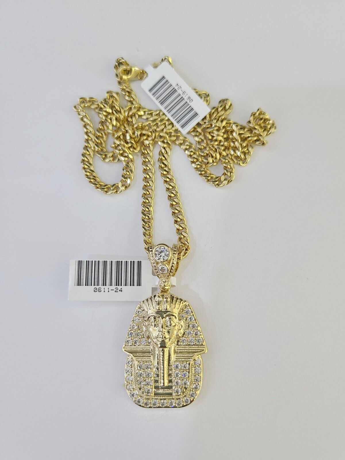 10k Miami Cuban Chain Pharaoh Charm Set 4mm 18" - 28" Necklace Pendant Gold - GoldenlinQ