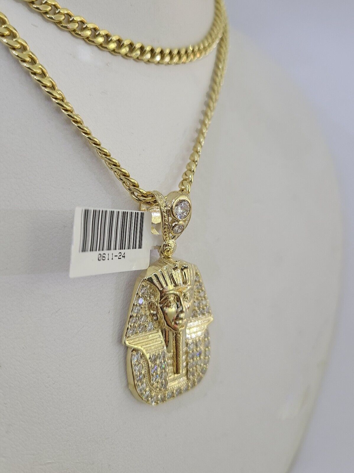 10k Miami Cuban Chain Pharaoh Charm Set 4mm 18" - 28" Necklace Pendant Gold - GoldenlinQ