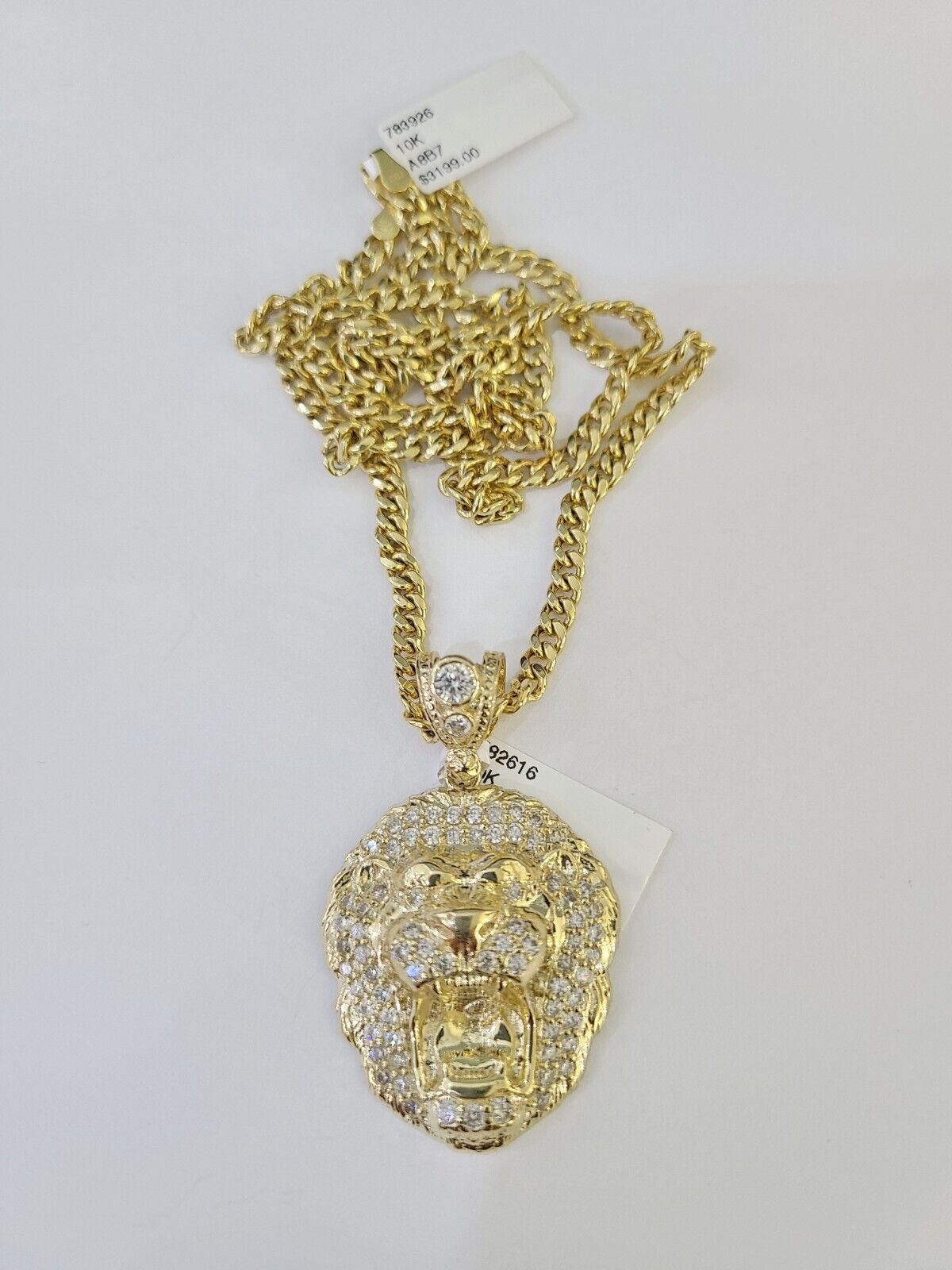 10k Miami Cuban Chain Roaring Lion Charm Set 4mm 18" - 28" Necklace Pendant Gold - GoldenlinQ