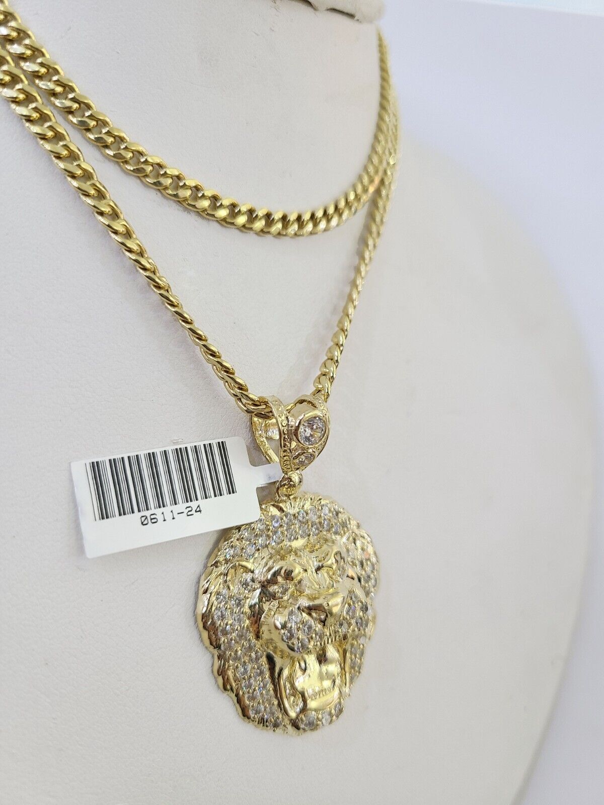 10k Miami Cuban Chain Roaring Lion Charm Set 4mm 18" - 28" Necklace Pendant Gold - GoldenlinQ