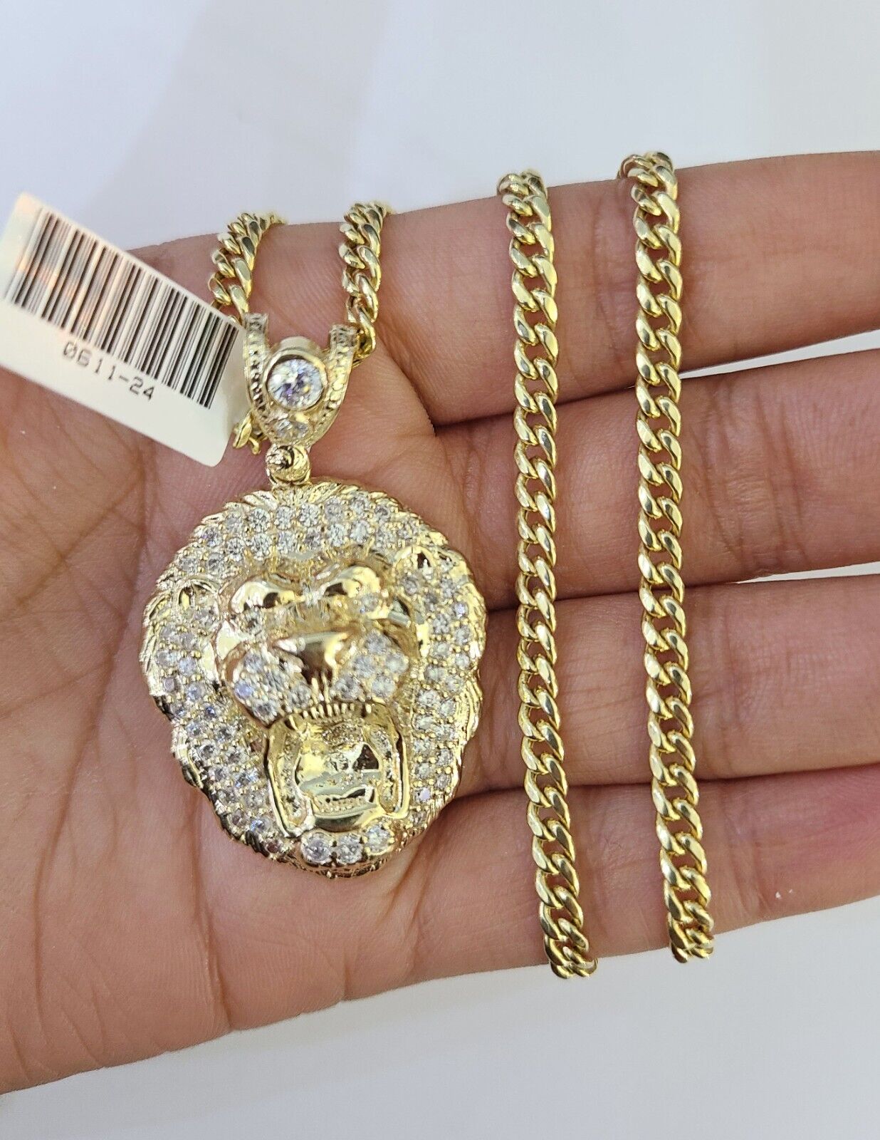 10k Miami Cuban Chain Roaring Lion Charm Set 4mm 18" - 28" Necklace Pendant Gold - GoldenlinQ