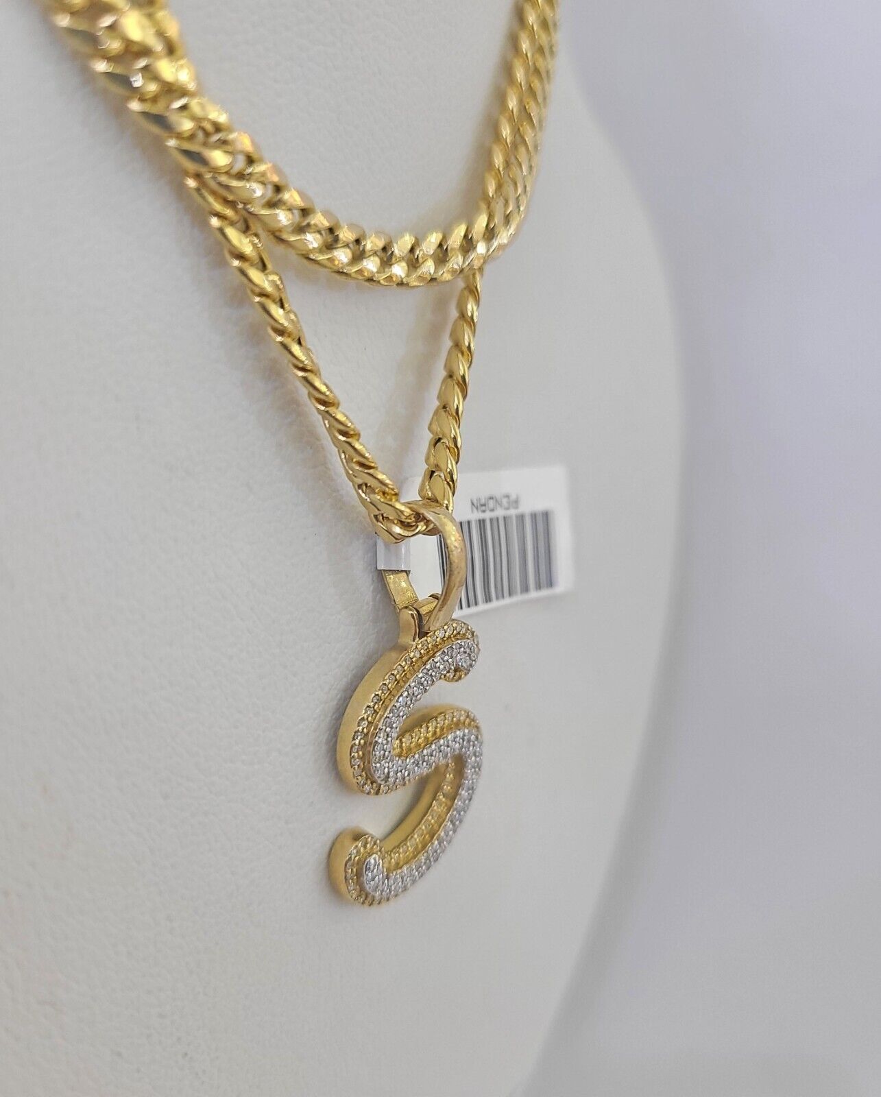 10k Miami Cuban Chain S Diamond Charm Set 4mm 18 - 26"Yellow Gold Necklace Pendant - GoldenlinQ